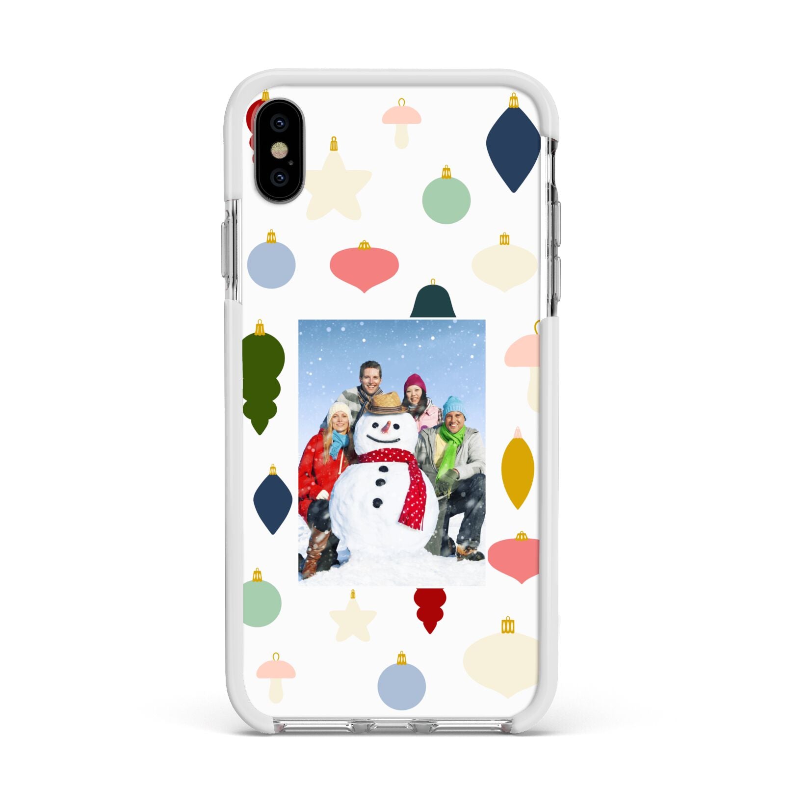 Personalised Christmas Baubles Apple iPhone Xs Max Impact Case White Edge on Silver Phone
