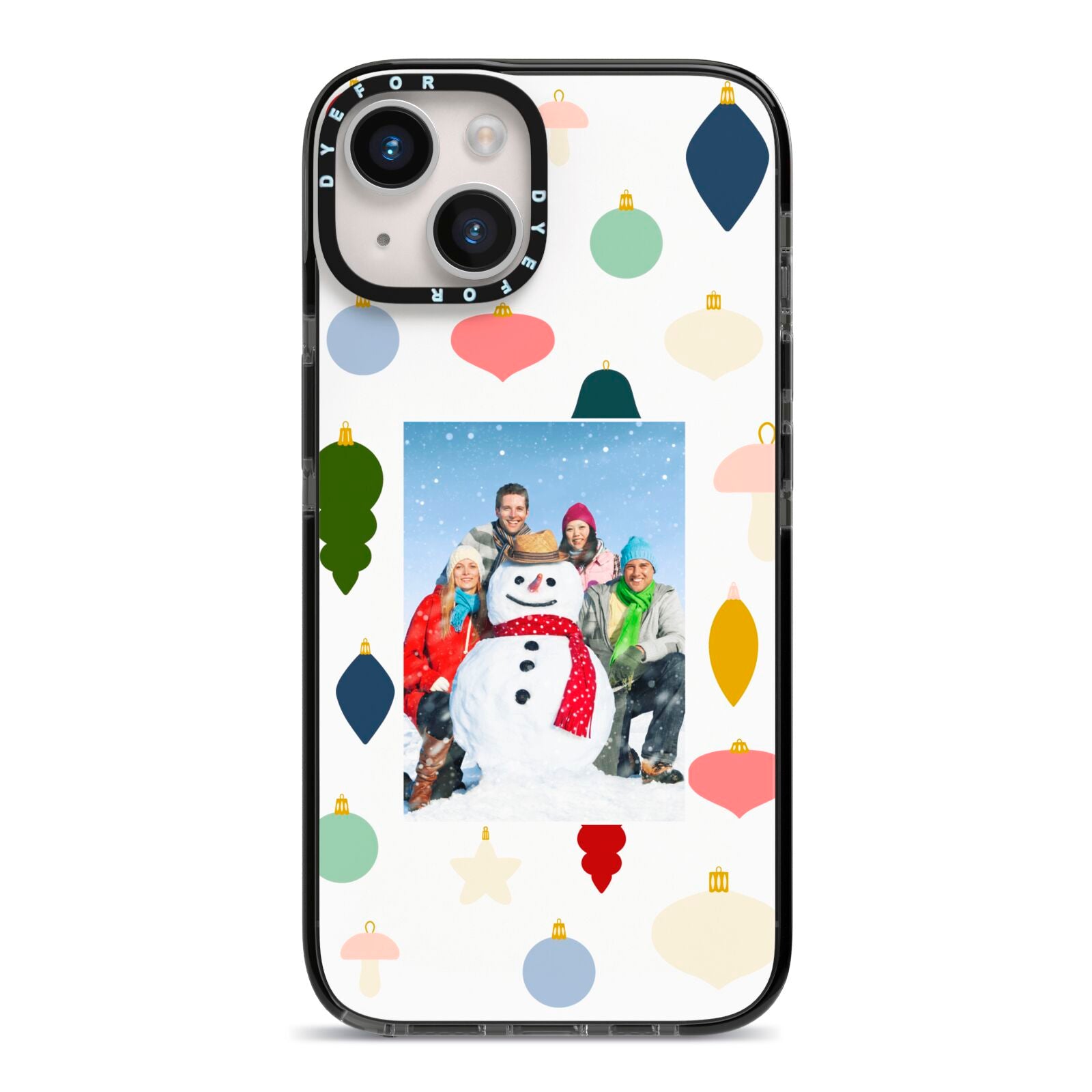 Personalised Christmas Baubles iPhone 14 Black Impact Case on Silver phone