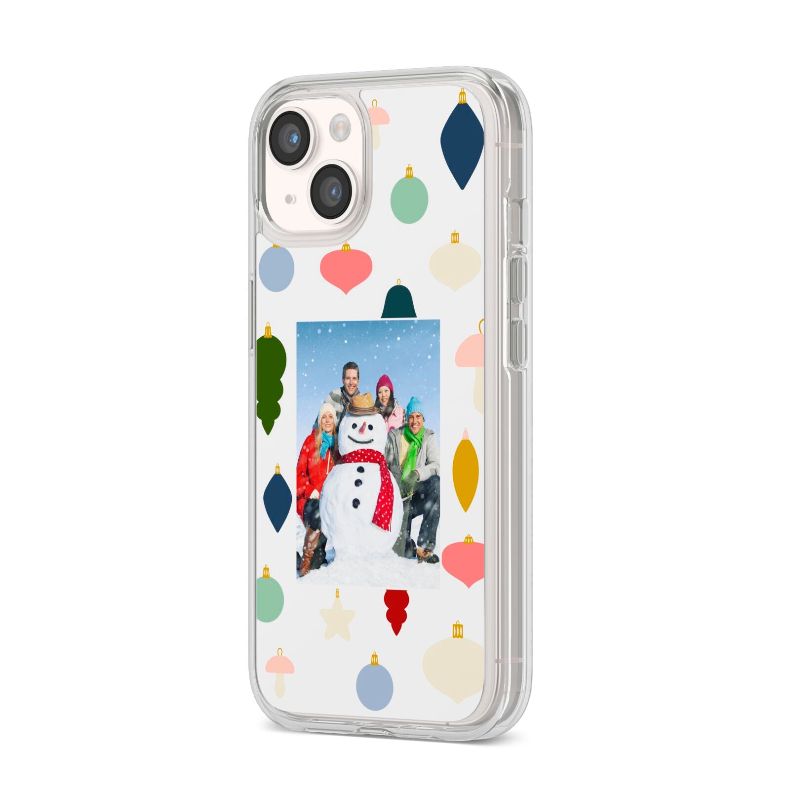 Personalised Christmas Baubles iPhone 14 Clear Tough Case Starlight Angled Image