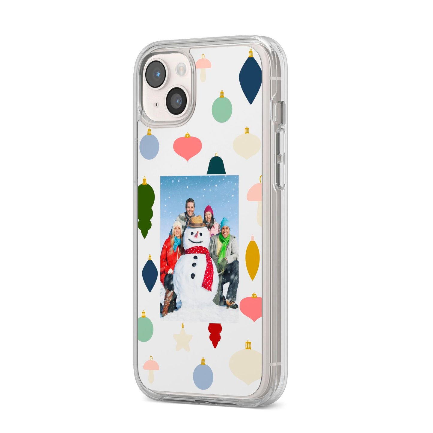 Personalised Christmas Baubles iPhone 14 Plus Clear Tough Case Starlight Angled Image