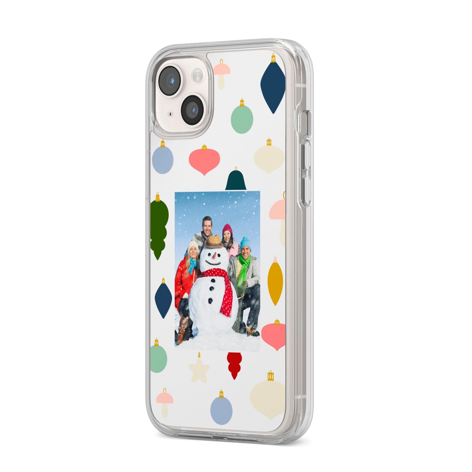 Personalised Christmas Baubles iPhone 14 Plus Clear Tough Case Starlight Angled Image