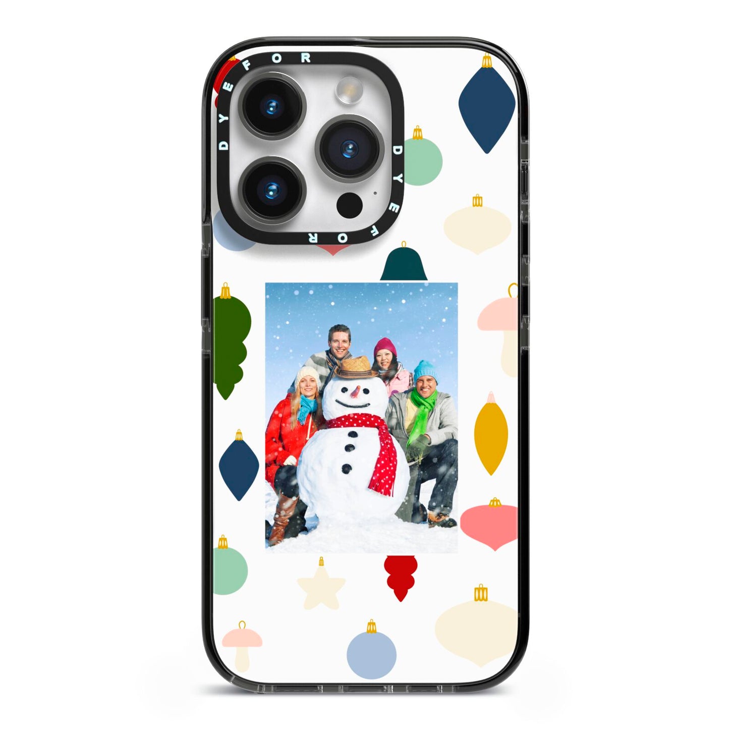 Personalised Christmas Baubles iPhone 14 Pro Black Impact Case on Silver phone