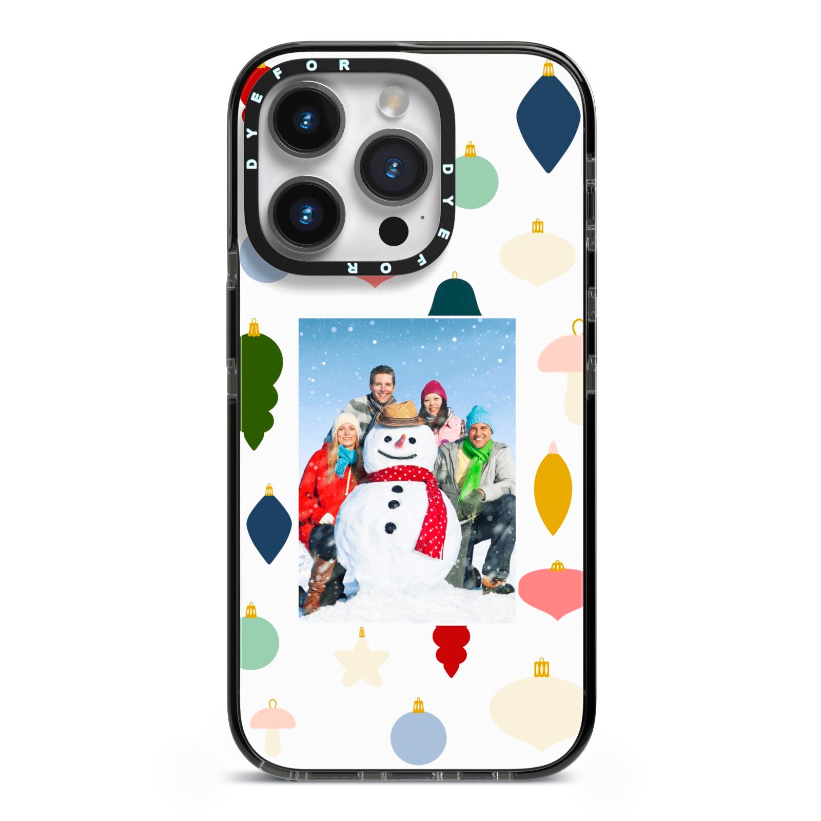 Personalised Christmas Baubles iPhone 14 Pro Black Impact Case on Silver phone