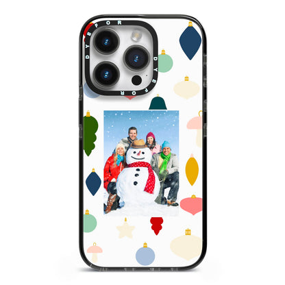 Personalised Christmas Baubles iPhone 14 Pro Black Impact Case on Silver phone