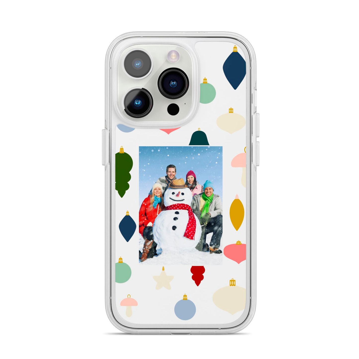 Personalised Christmas Baubles iPhone 14 Pro Clear Tough Case Silver