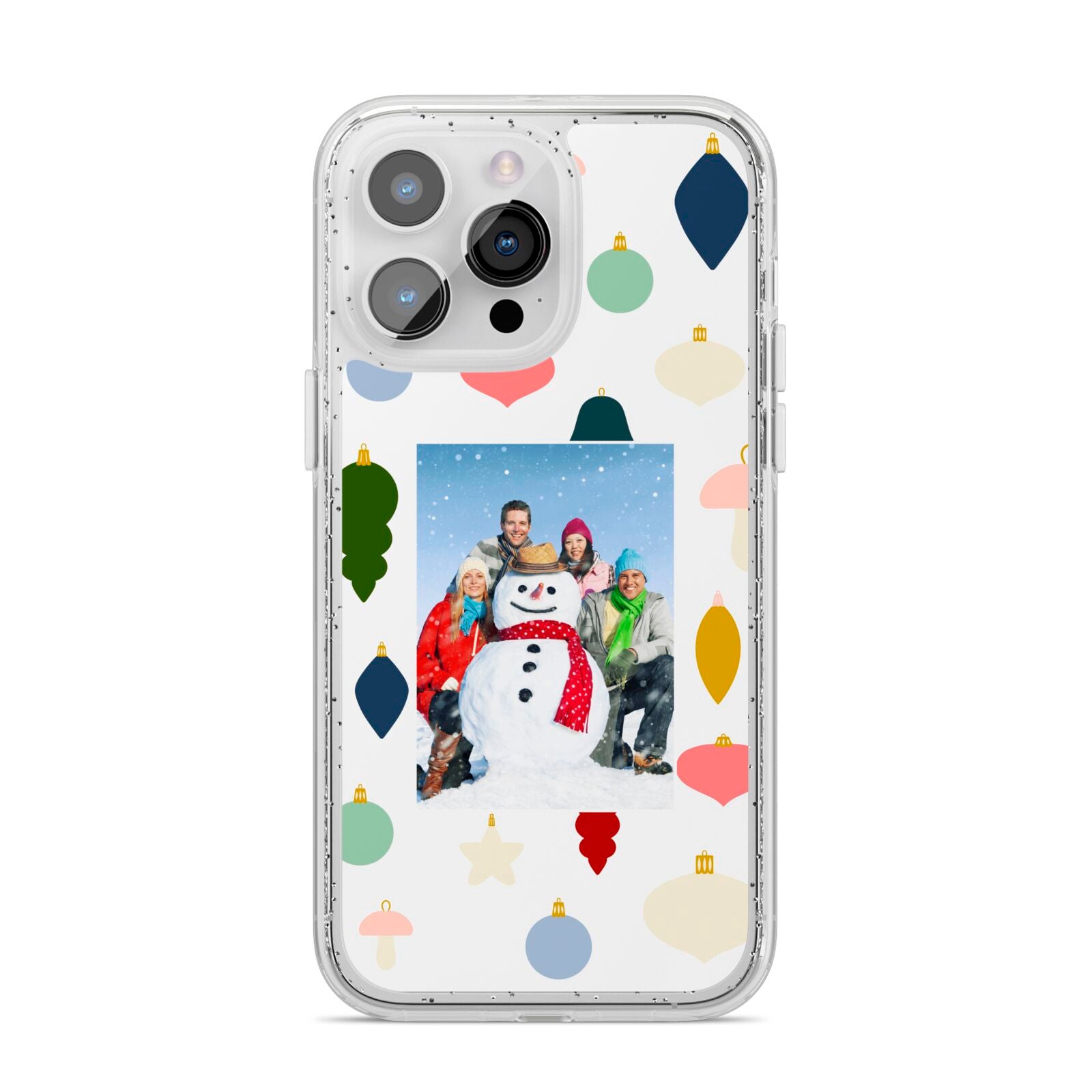 Personalised Christmas Baubles iPhone 14 Pro Max Glitter Tough Case Silver