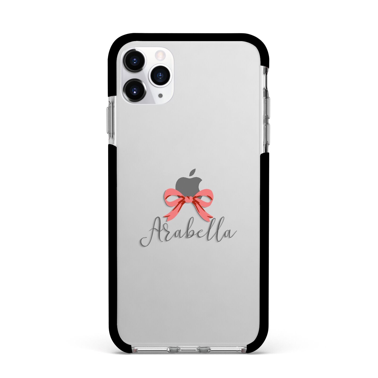 Personalised Christmas Bow Apple iPhone 11 Pro Max in Silver with Black Impact Case