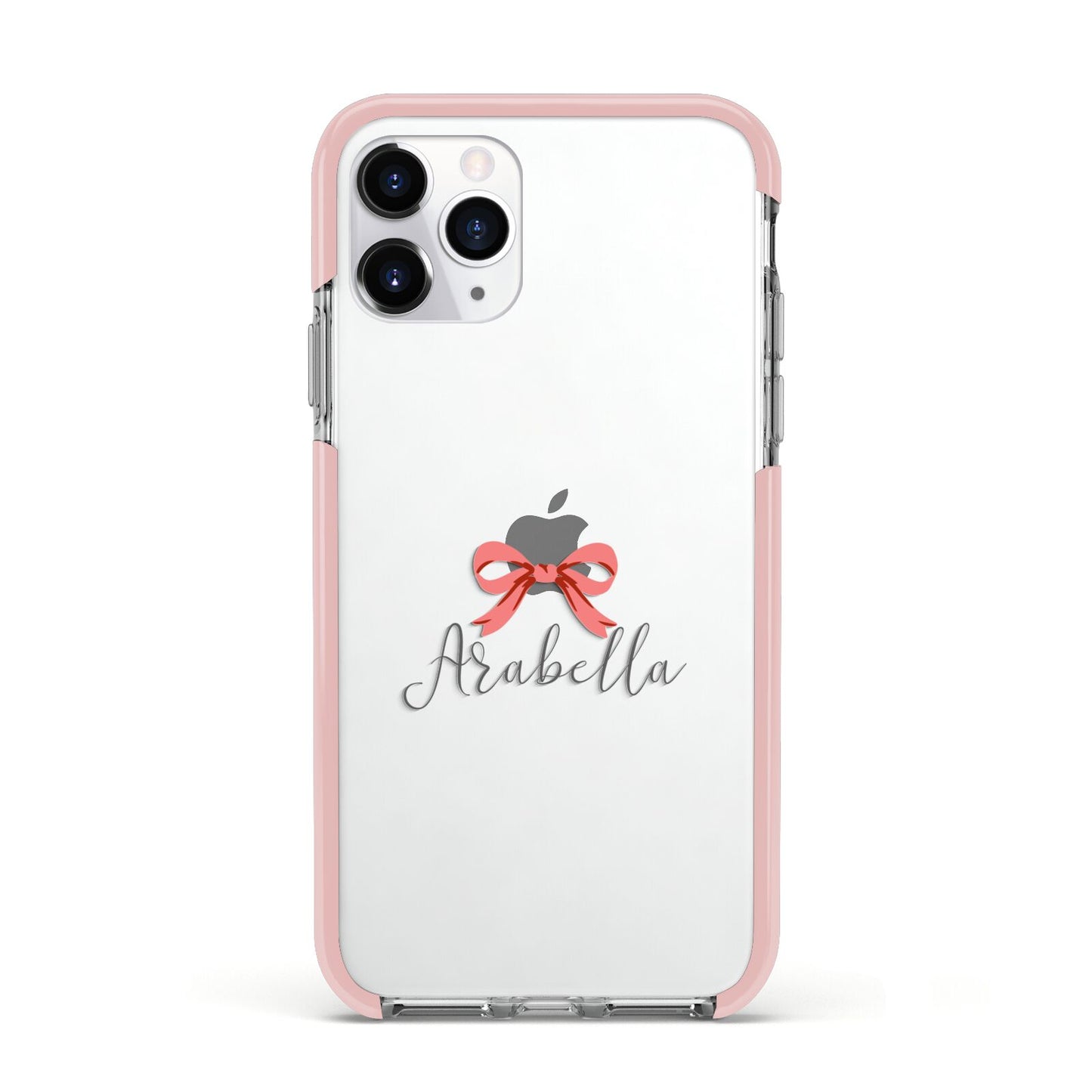 Personalised Christmas Bow Apple iPhone 11 Pro in Silver with Pink Impact Case
