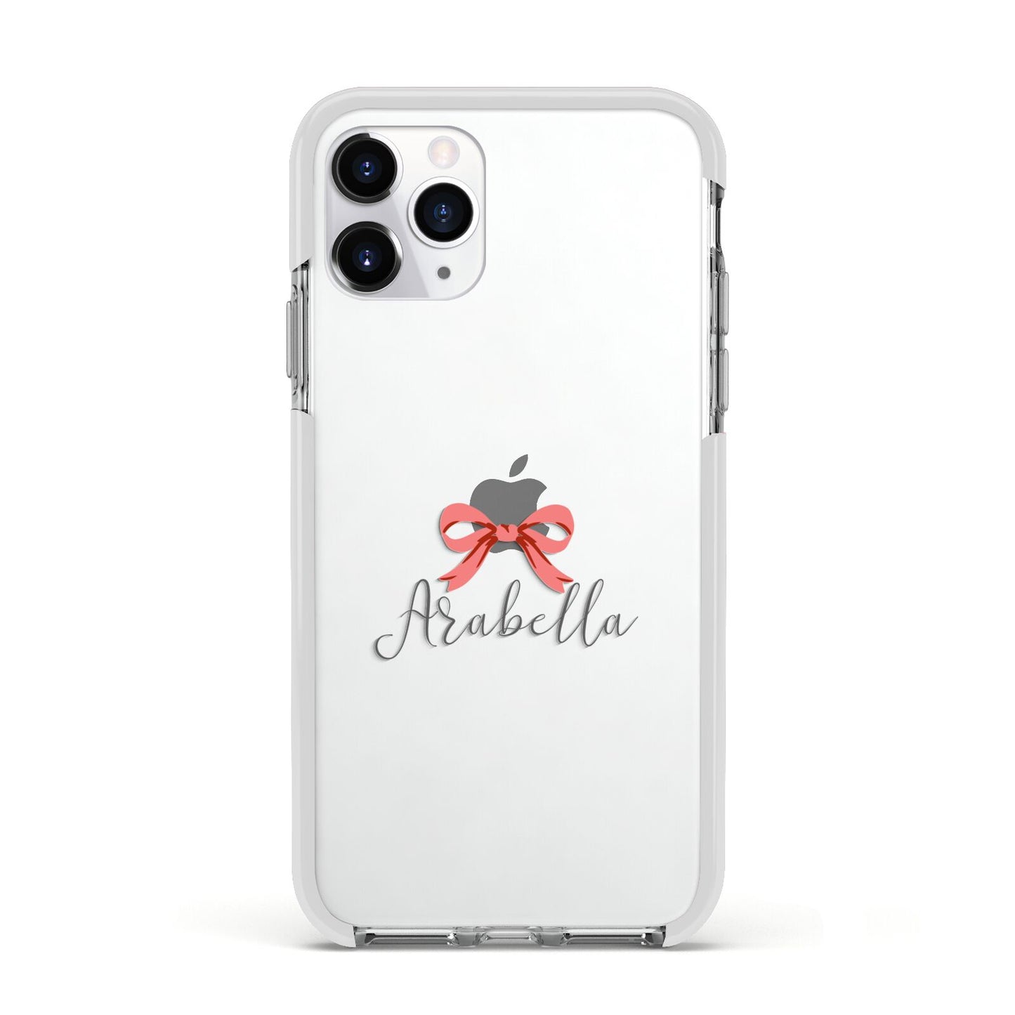 Personalised Christmas Bow Apple iPhone 11 Pro in Silver with White Impact Case