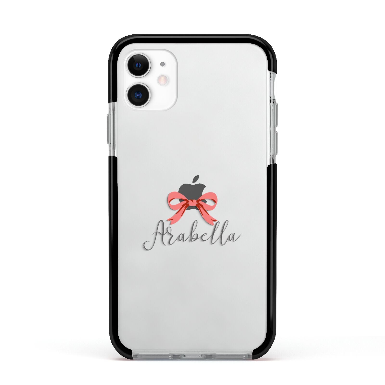 Personalised Christmas Bow Apple iPhone 11 in White with Black Impact Case