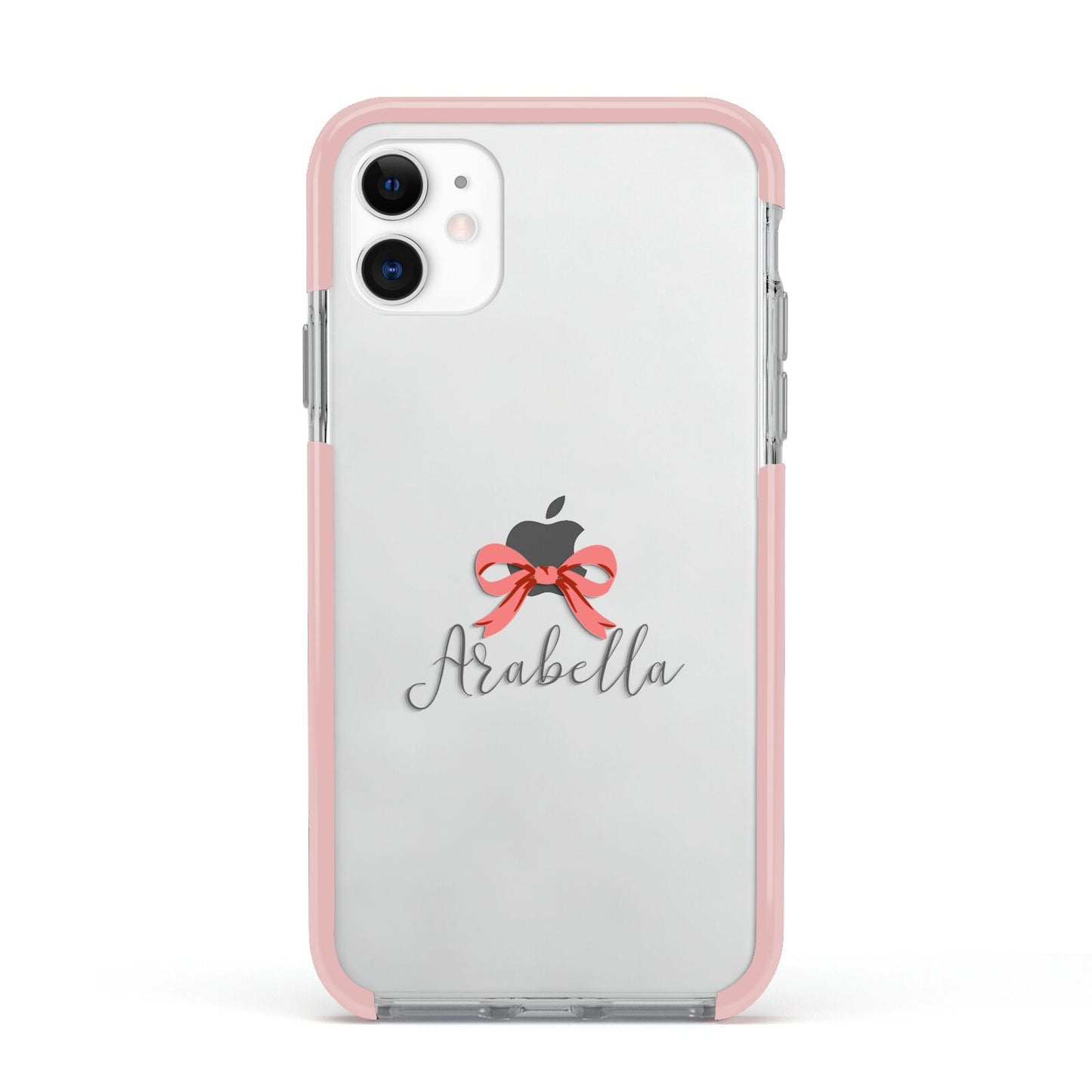 Personalised Christmas Bow Apple iPhone 11 in White with Pink Impact Case