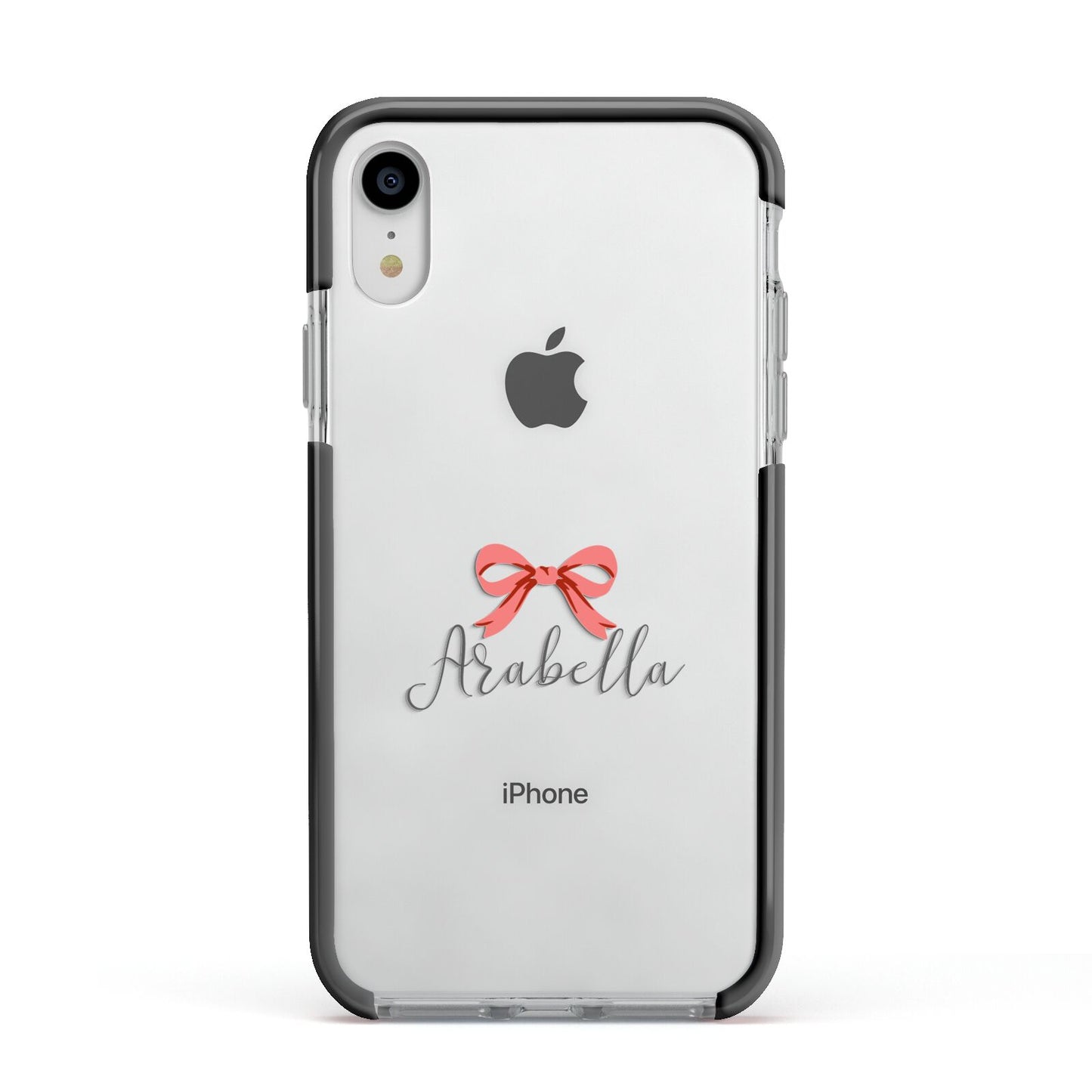 Personalised Christmas Bow Apple iPhone XR Impact Case Black Edge on Silver Phone