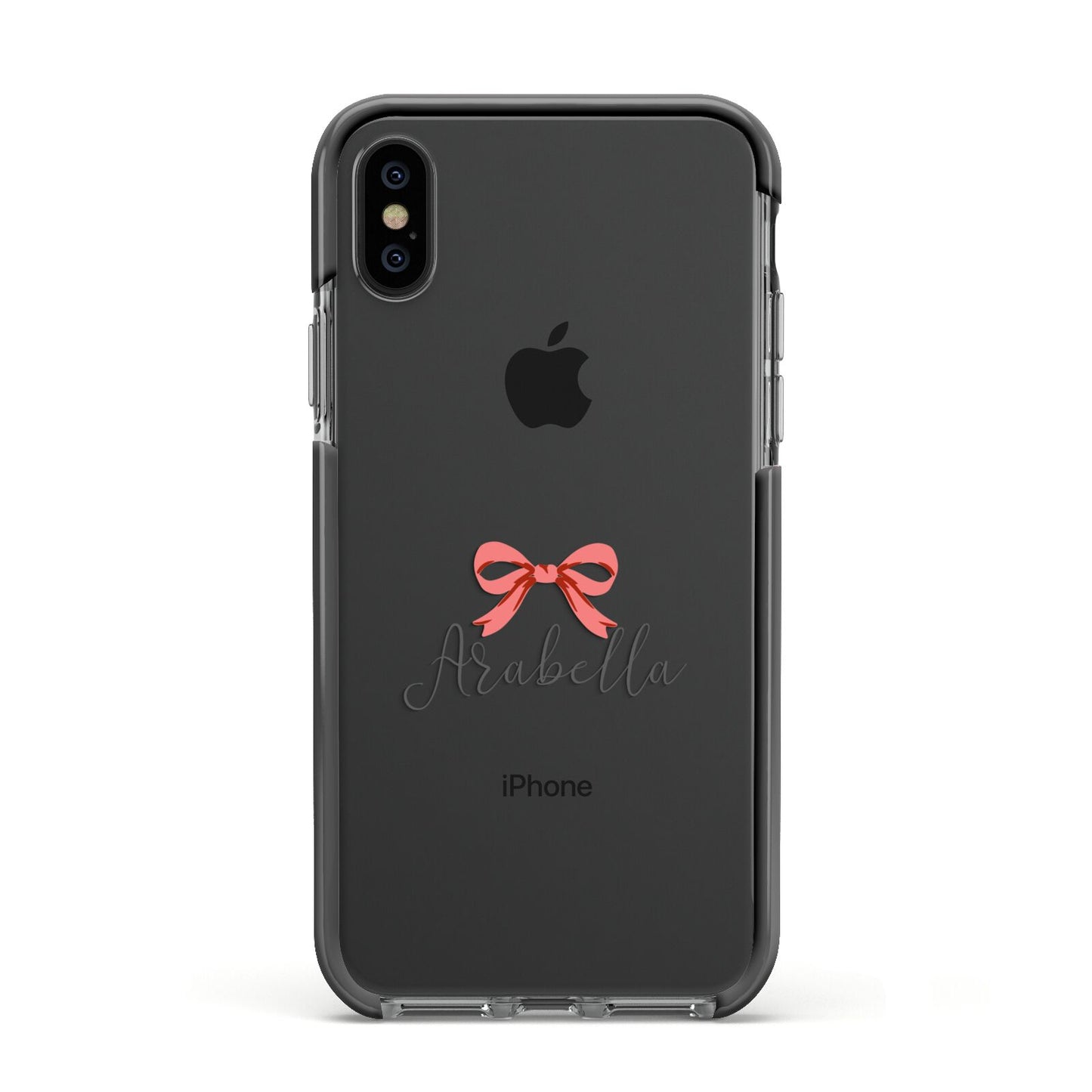Personalised Christmas Bow Apple iPhone Xs Impact Case Black Edge on Black Phone