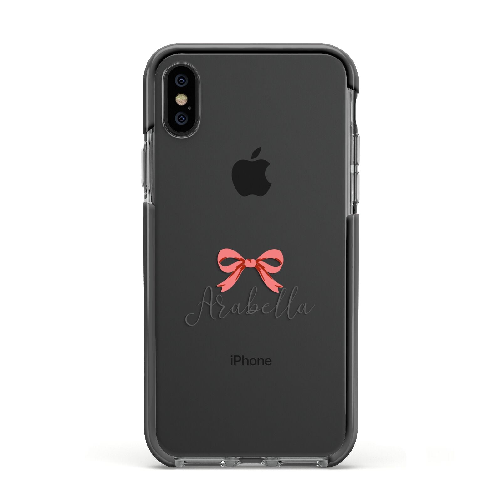 Personalised Christmas Bow Apple iPhone Xs Impact Case Black Edge on Black Phone