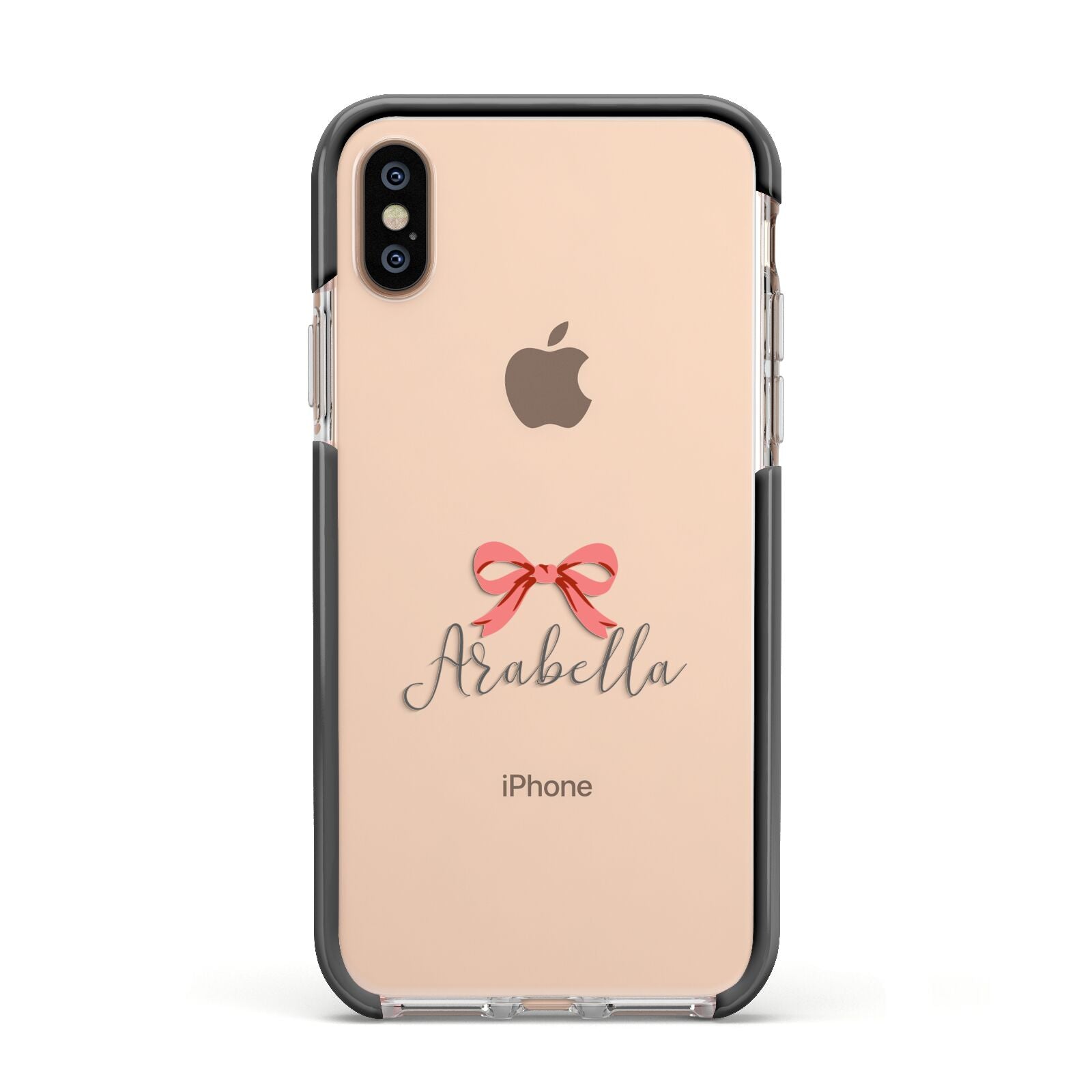 Personalised Christmas Bow Apple iPhone Xs Impact Case Black Edge on Gold Phone