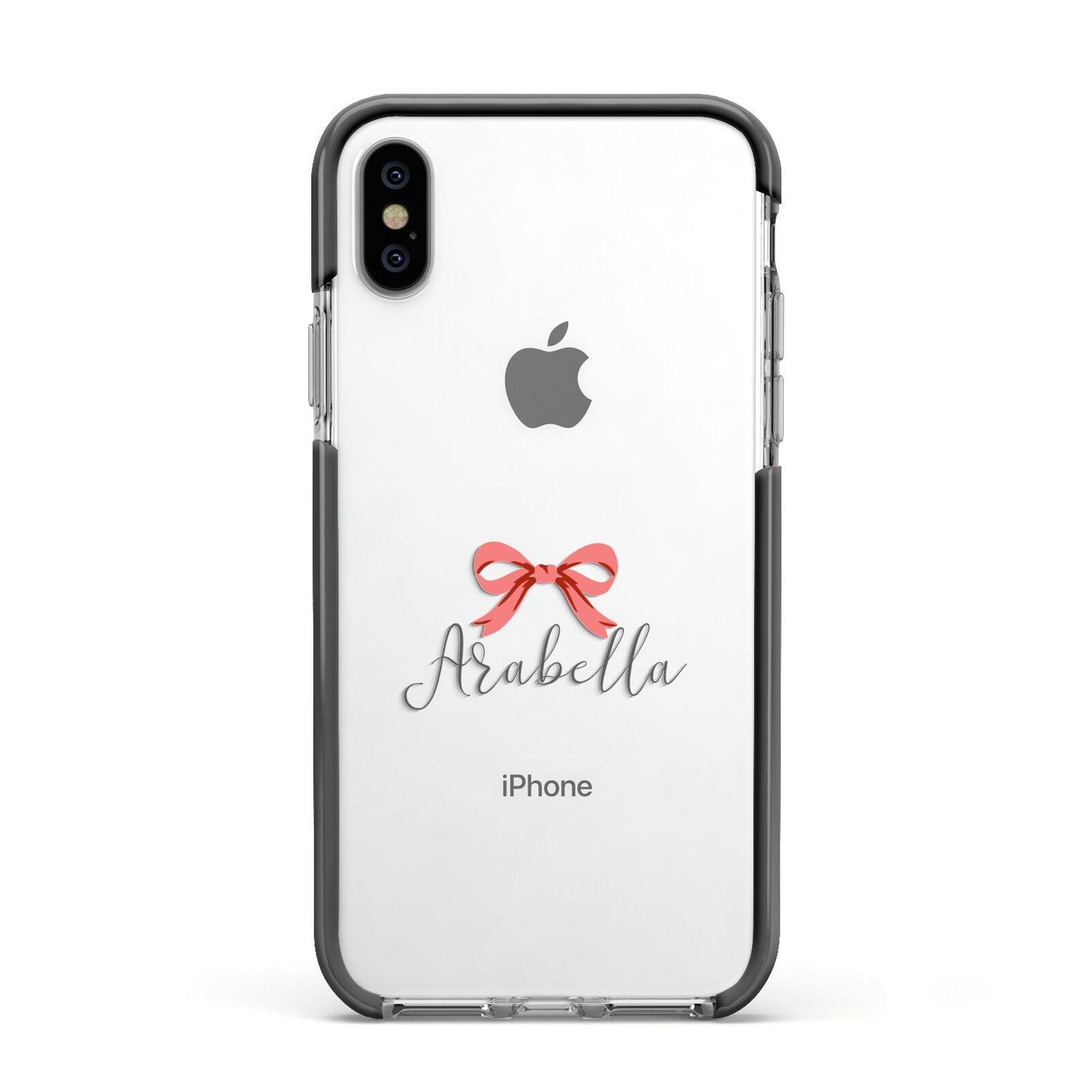 Personalised Christmas Bow Apple iPhone Xs Impact Case Black Edge on Silver Phone