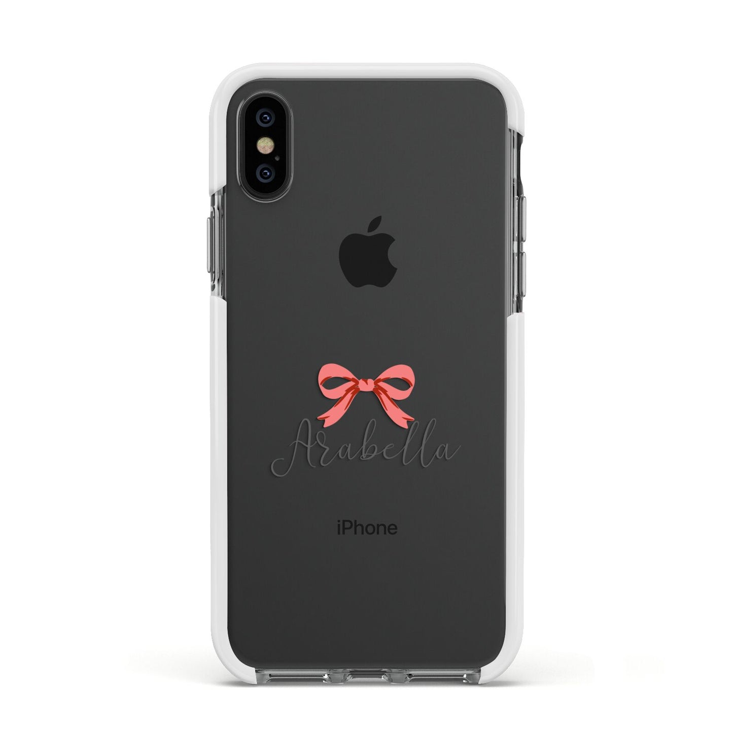 Personalised Christmas Bow Apple iPhone Xs Impact Case White Edge on Black Phone