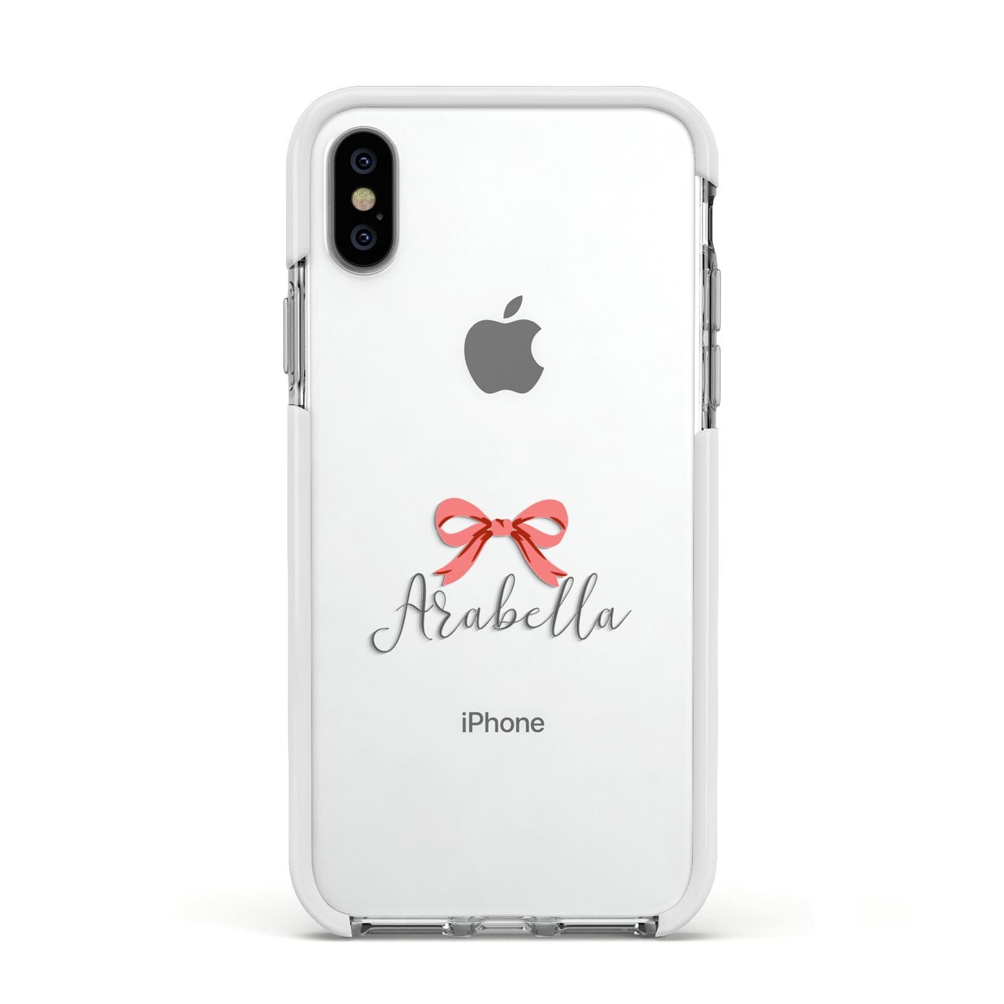 Personalised Christmas Bow Apple iPhone Xs Impact Case White Edge on Silver Phone