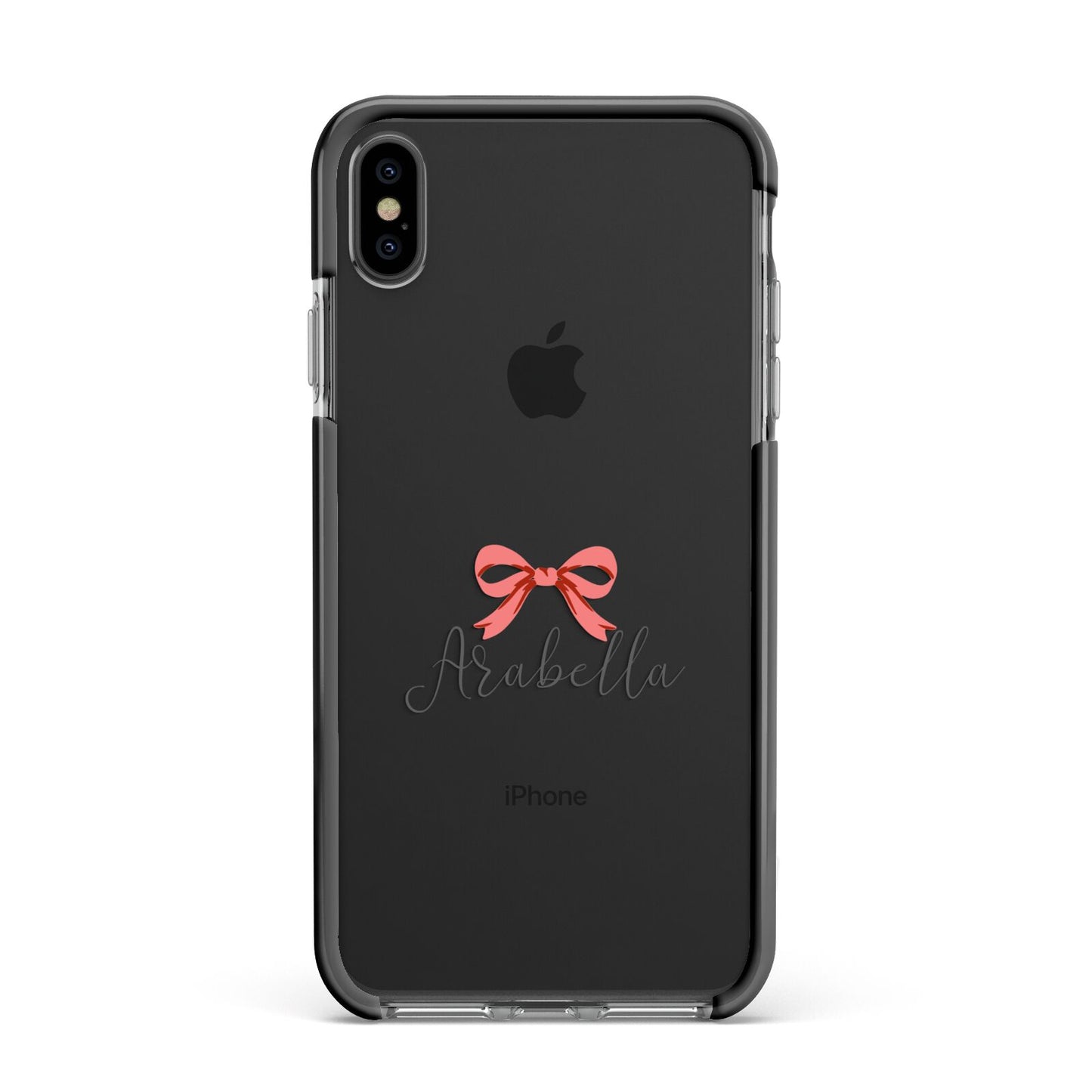 Personalised Christmas Bow Apple iPhone Xs Max Impact Case Black Edge on Black Phone