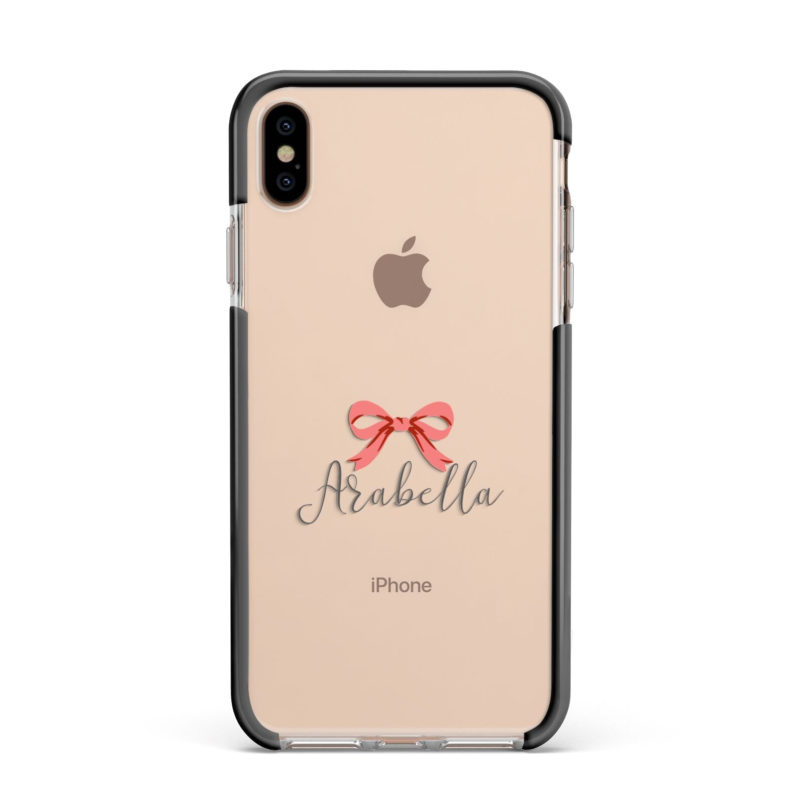 Personalised Christmas Bow Apple iPhone Xs Max Impact Case Black Edge on Gold Phone