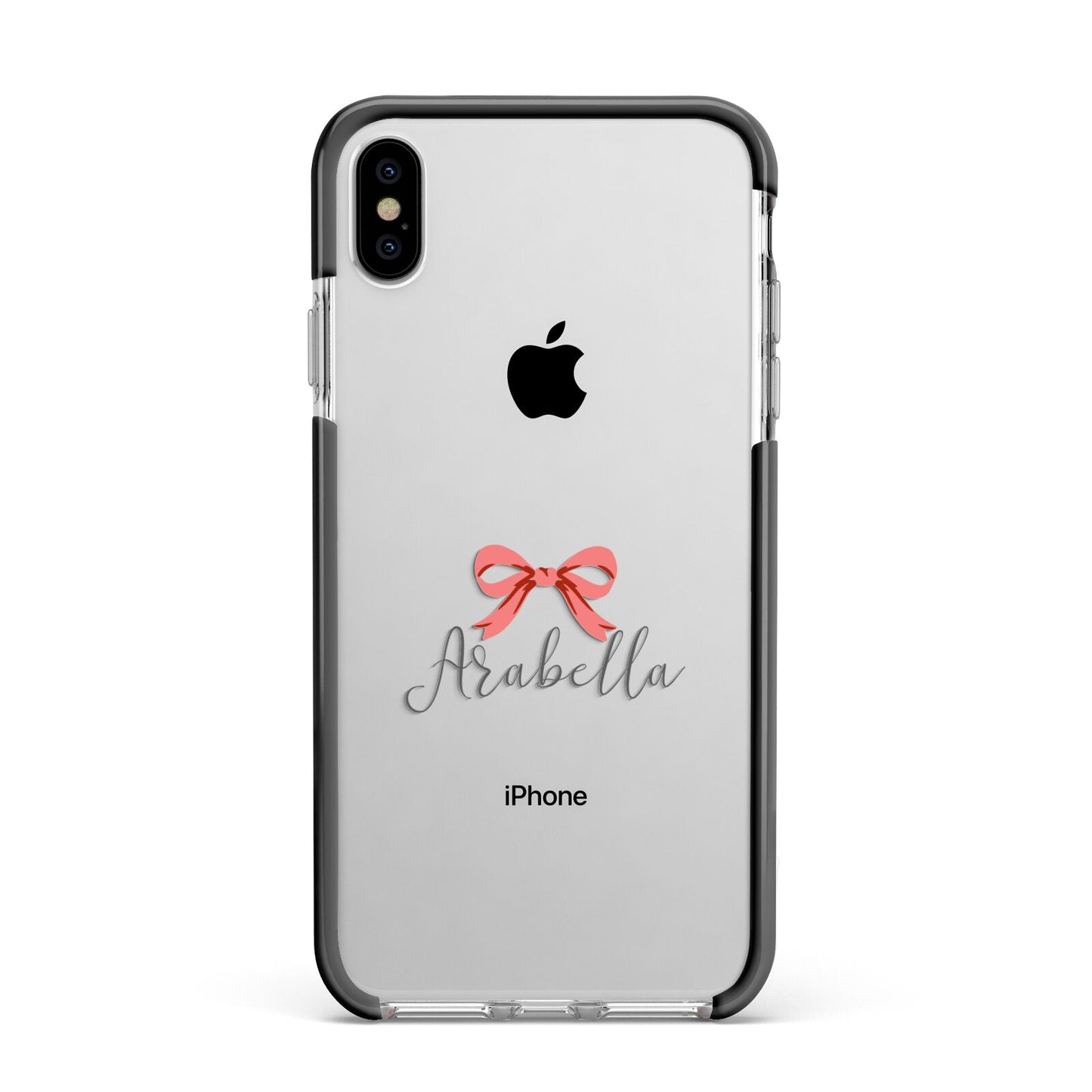Personalised Christmas Bow Apple iPhone Xs Max Impact Case Black Edge on Silver Phone