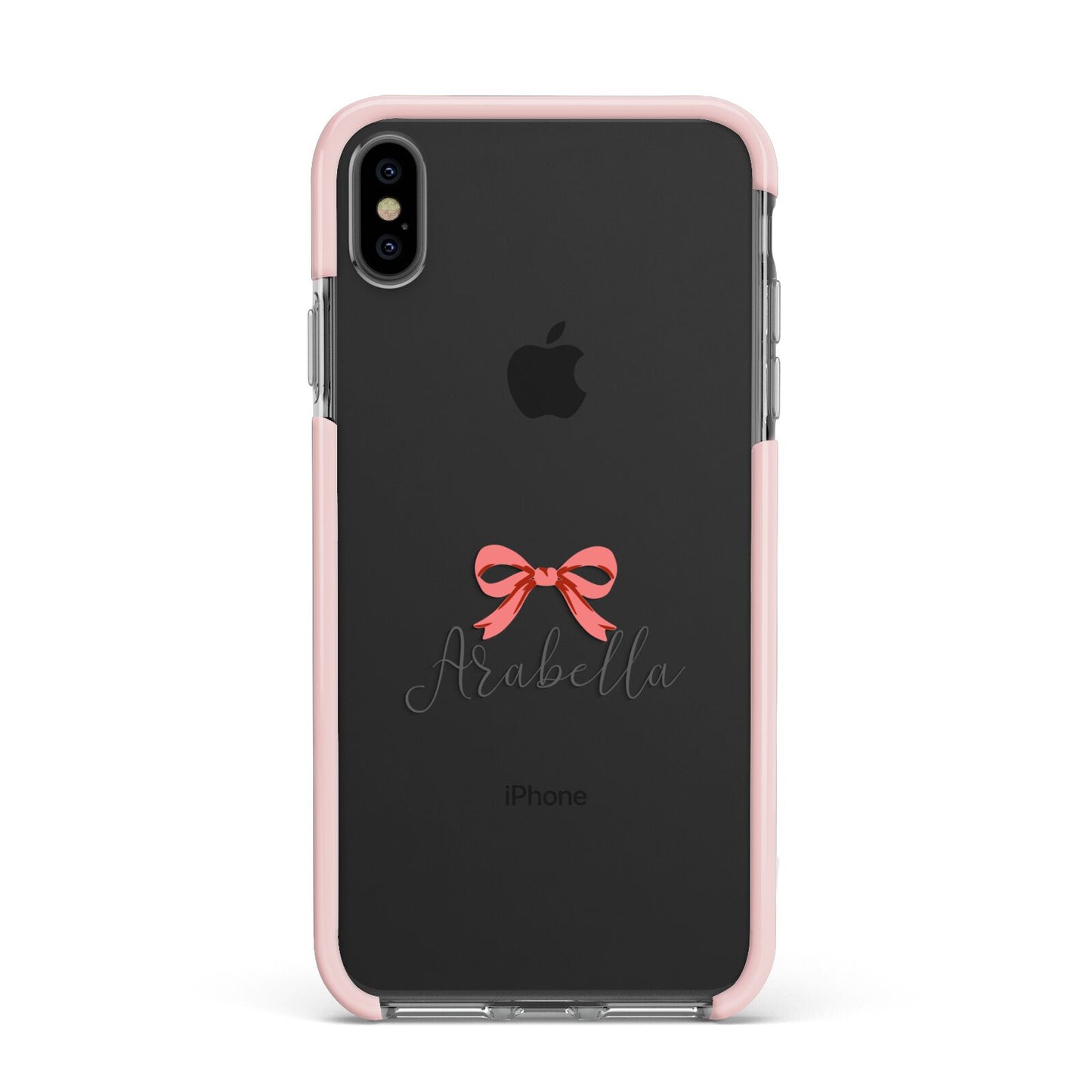 Personalised Christmas Bow Apple iPhone Xs Max Impact Case Pink Edge on Black Phone