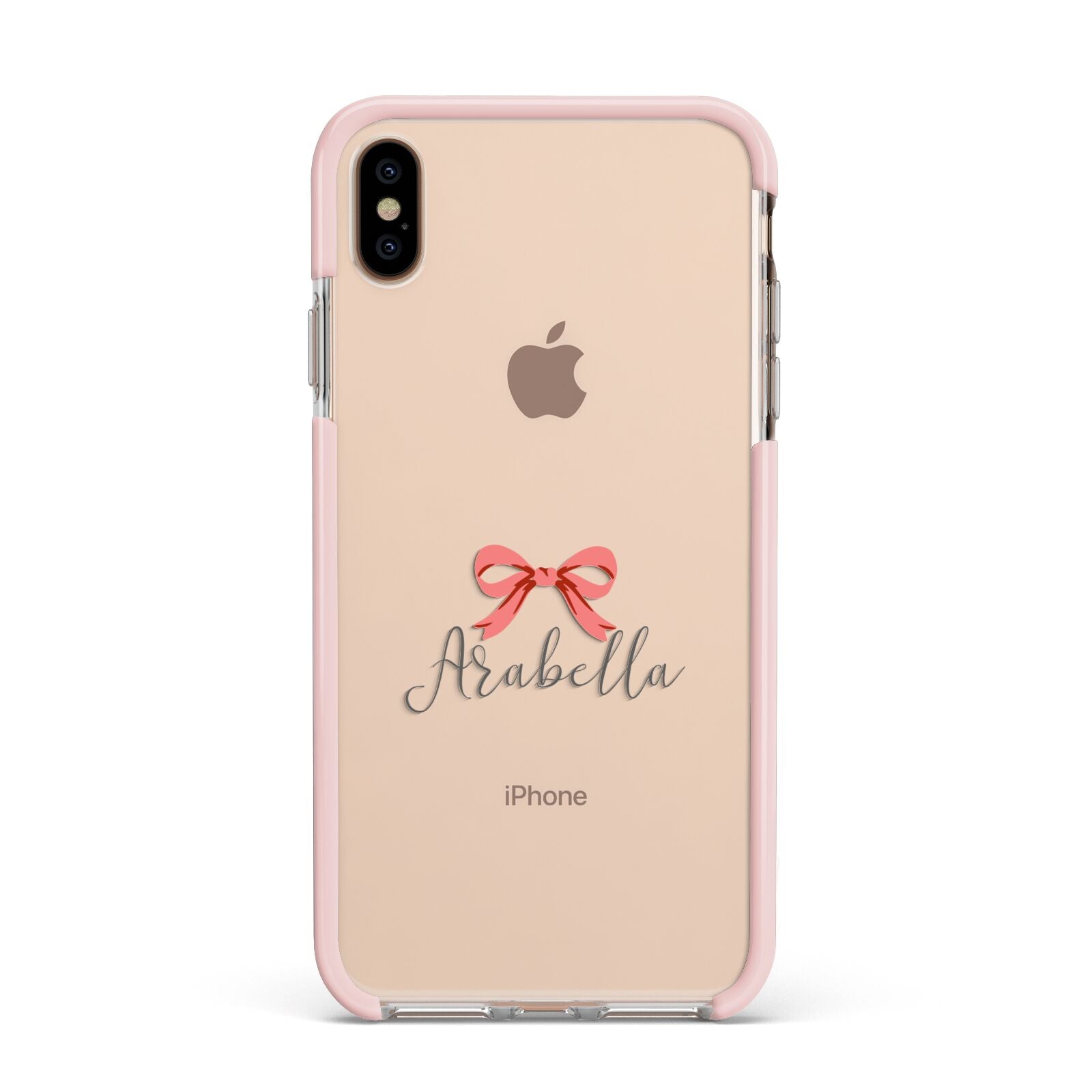 Personalised Christmas Bow Apple iPhone Xs Max Impact Case Pink Edge on Gold Phone