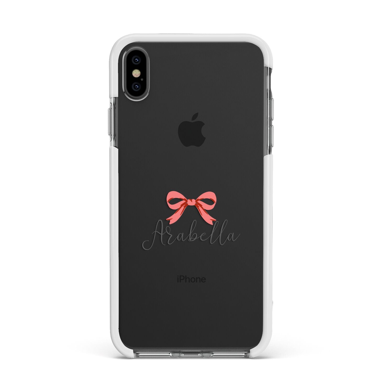 Personalised Christmas Bow Apple iPhone Xs Max Impact Case White Edge on Black Phone