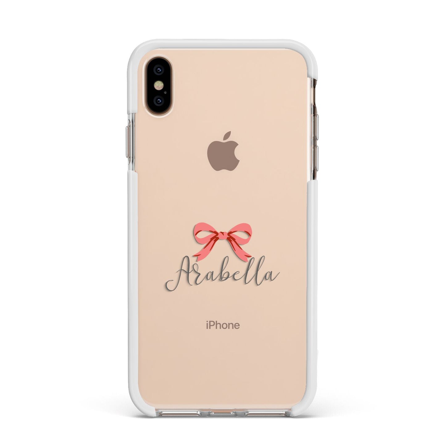 Personalised Christmas Bow Apple iPhone Xs Max Impact Case White Edge on Gold Phone