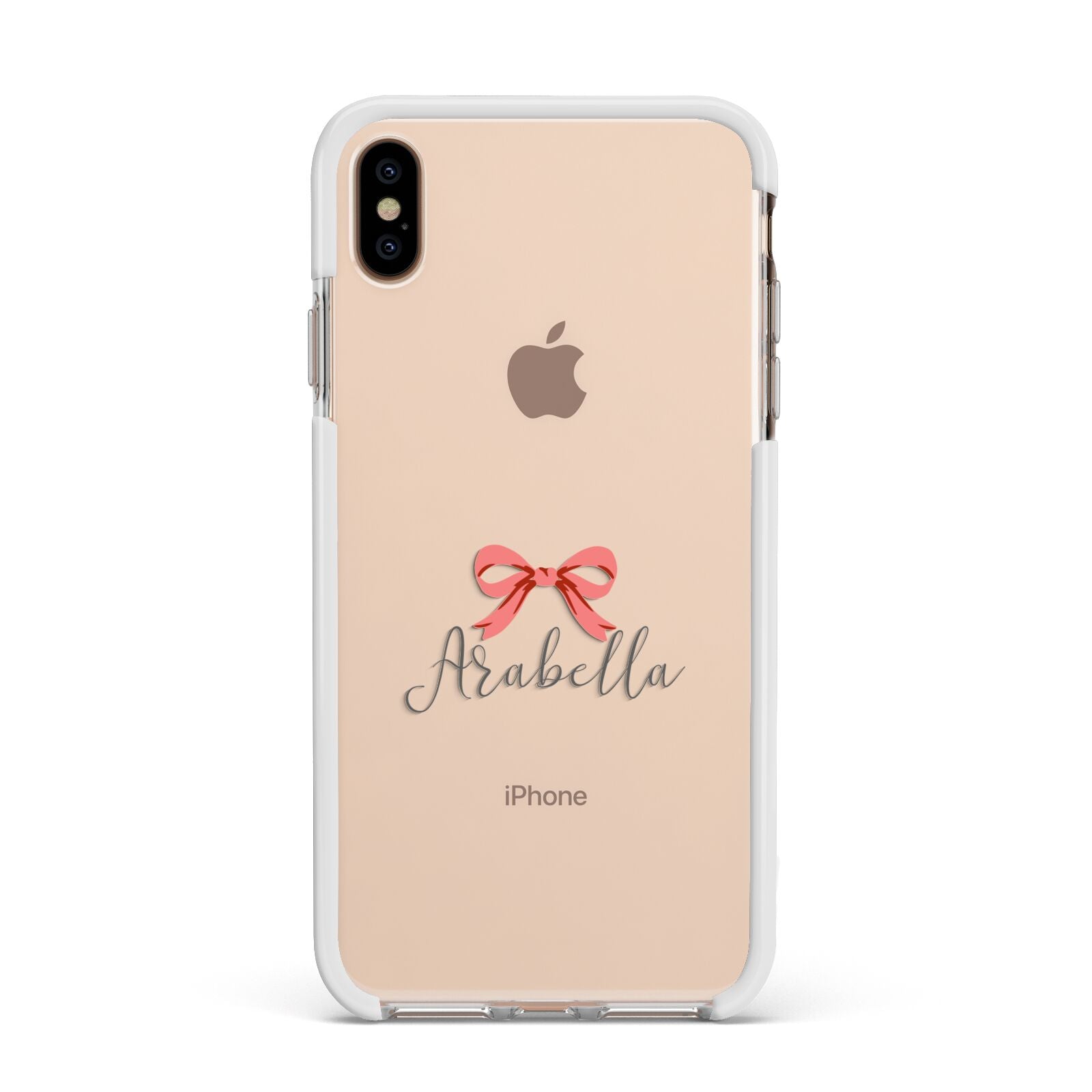Personalised Christmas Bow Apple iPhone Xs Max Impact Case White Edge on Gold Phone
