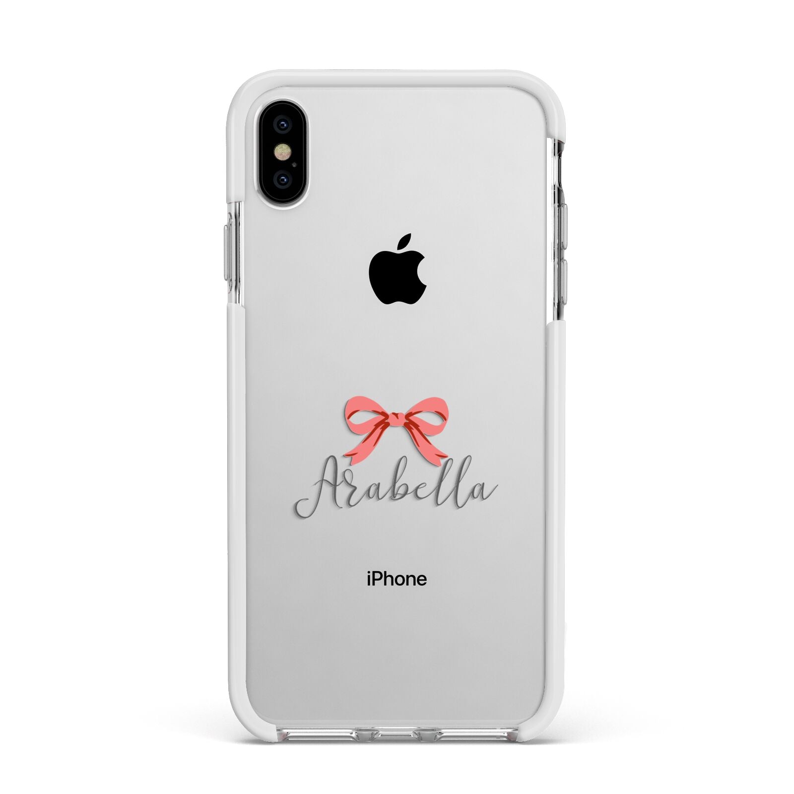 Personalised Christmas Bow Apple iPhone Xs Max Impact Case White Edge on Silver Phone