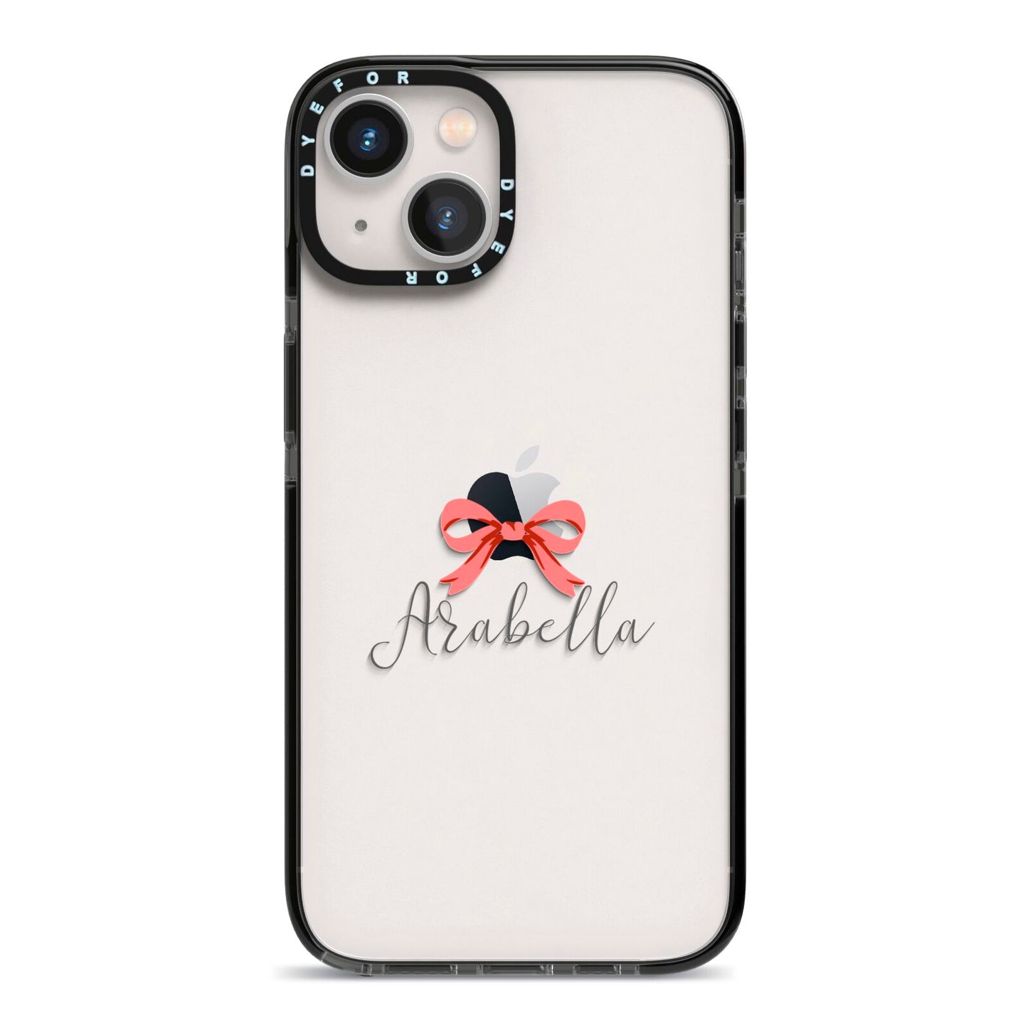 Personalised Christmas Bow iPhone 13 Black Impact Case on Silver phone