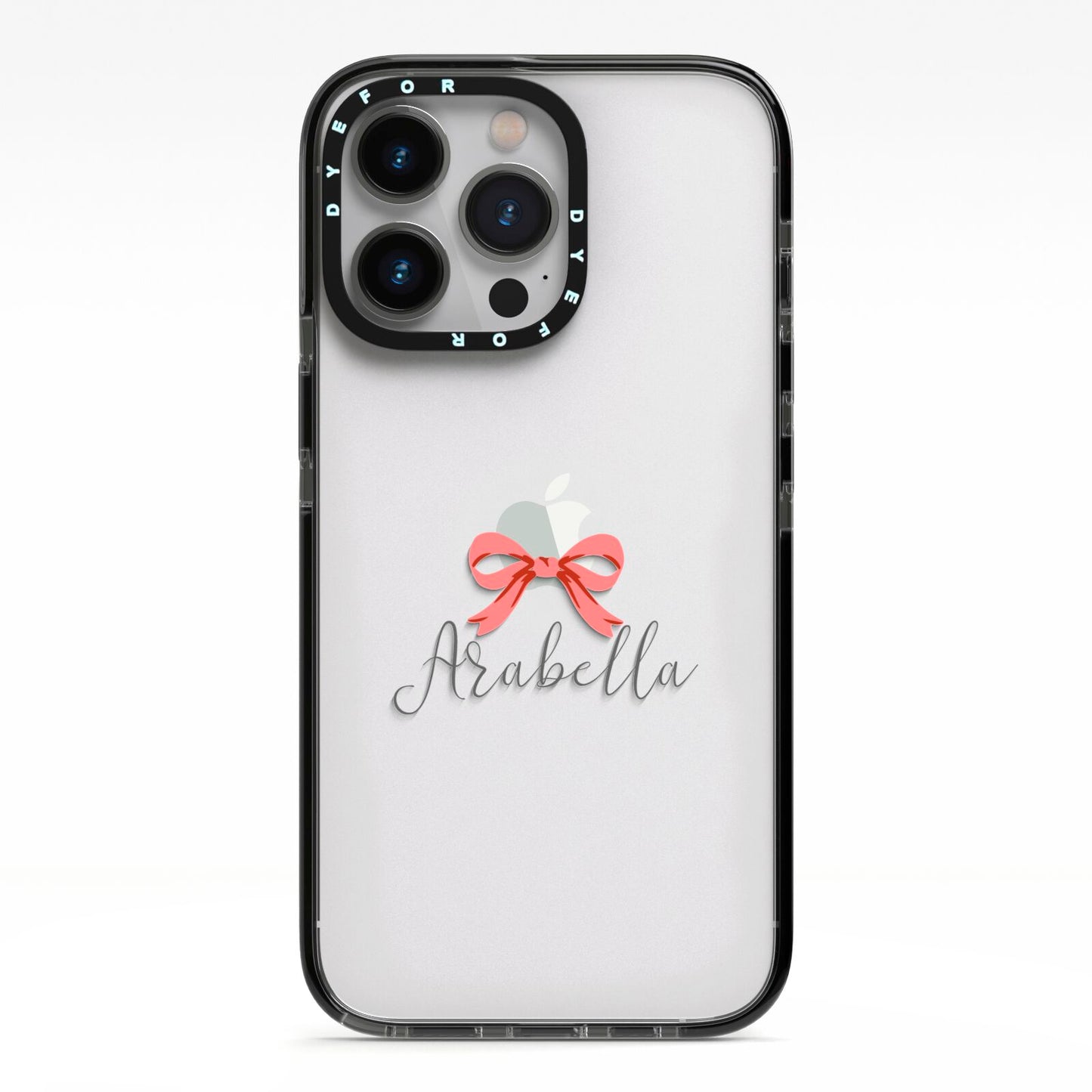 Personalised Christmas Bow iPhone 13 Pro Black Impact Case on Silver phone