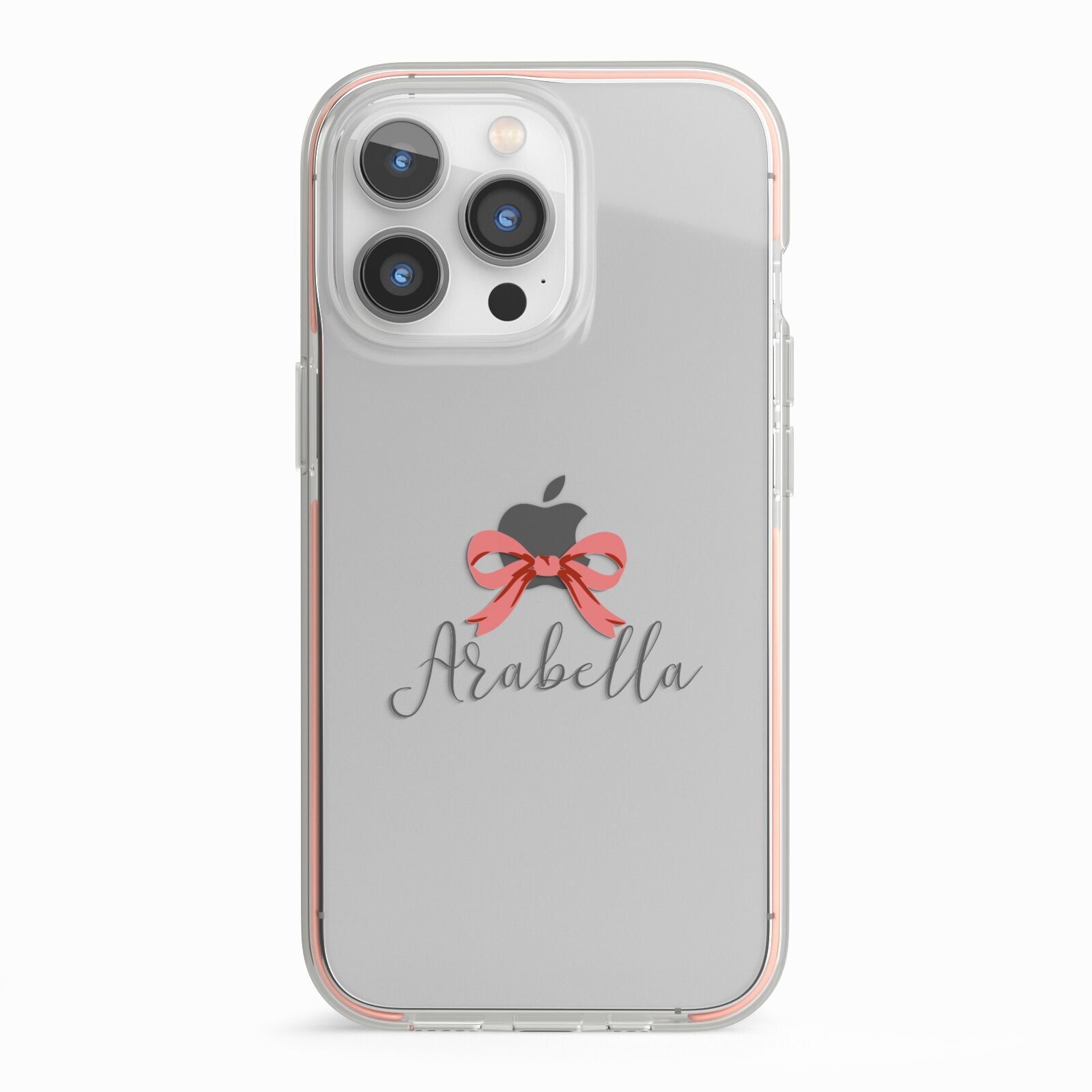 Personalised Christmas Bow iPhone 13 Pro TPU Impact Case with Pink Edges