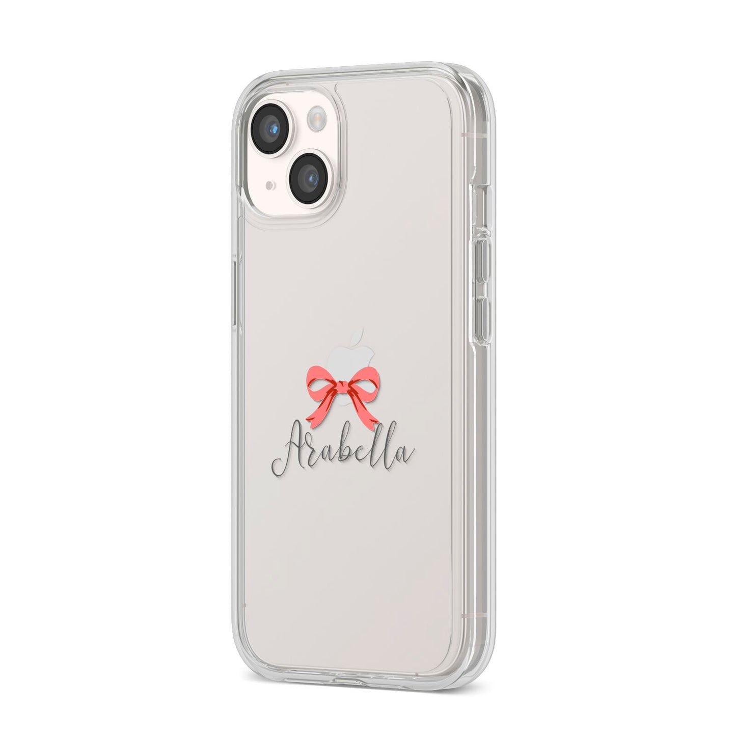 Personalised Christmas Bow iPhone 14 Clear Tough Case Starlight Angled Image