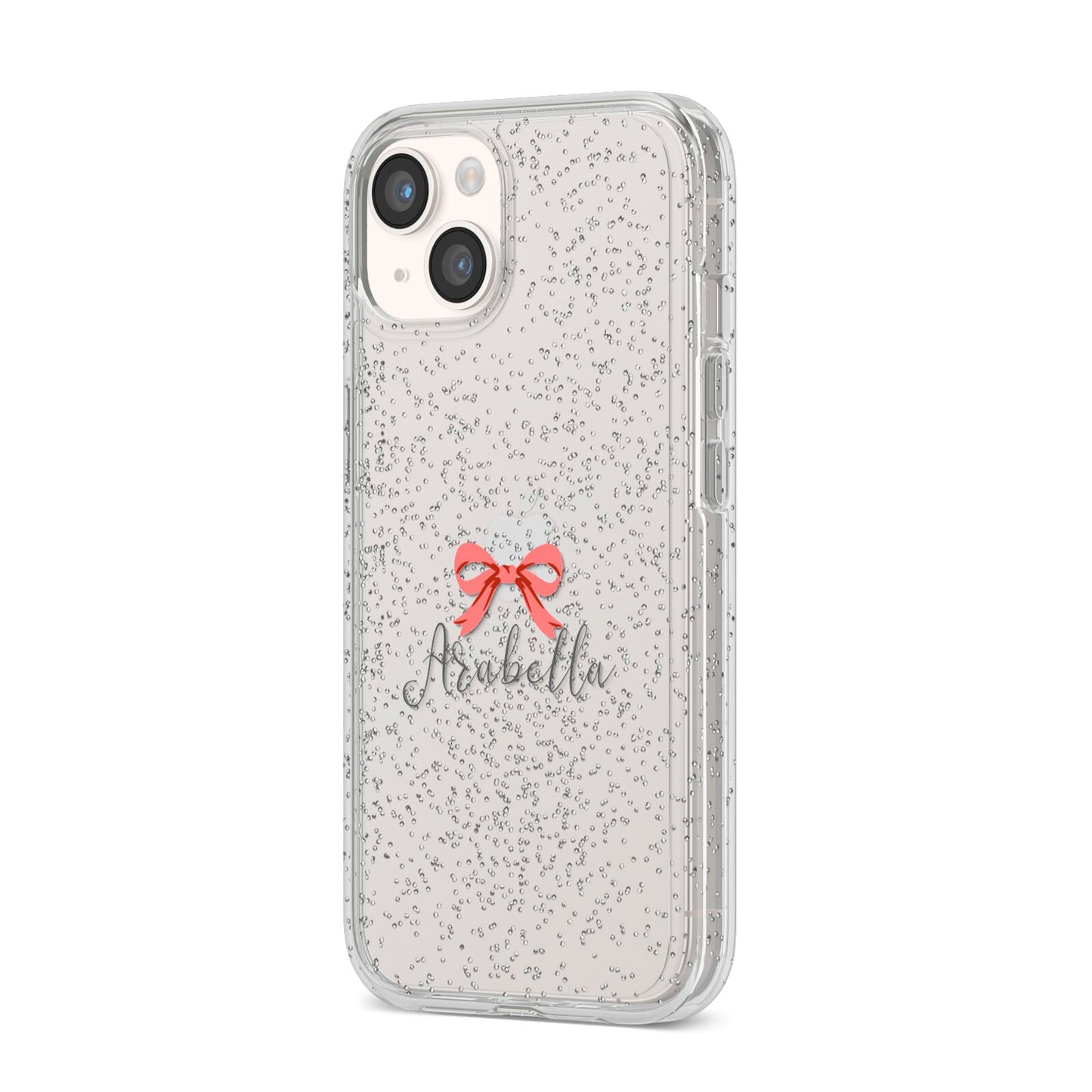 Personalised Christmas Bow iPhone 14 Glitter Tough Case Starlight Angled Image