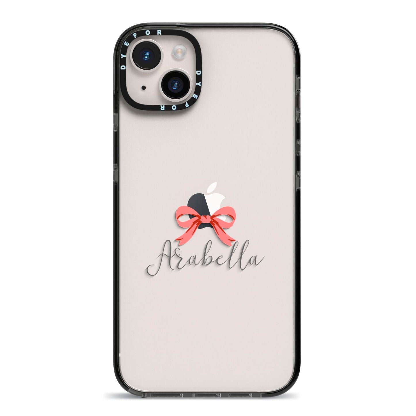 Personalised Christmas Bow iPhone 14 Plus Black Impact Case on Silver phone