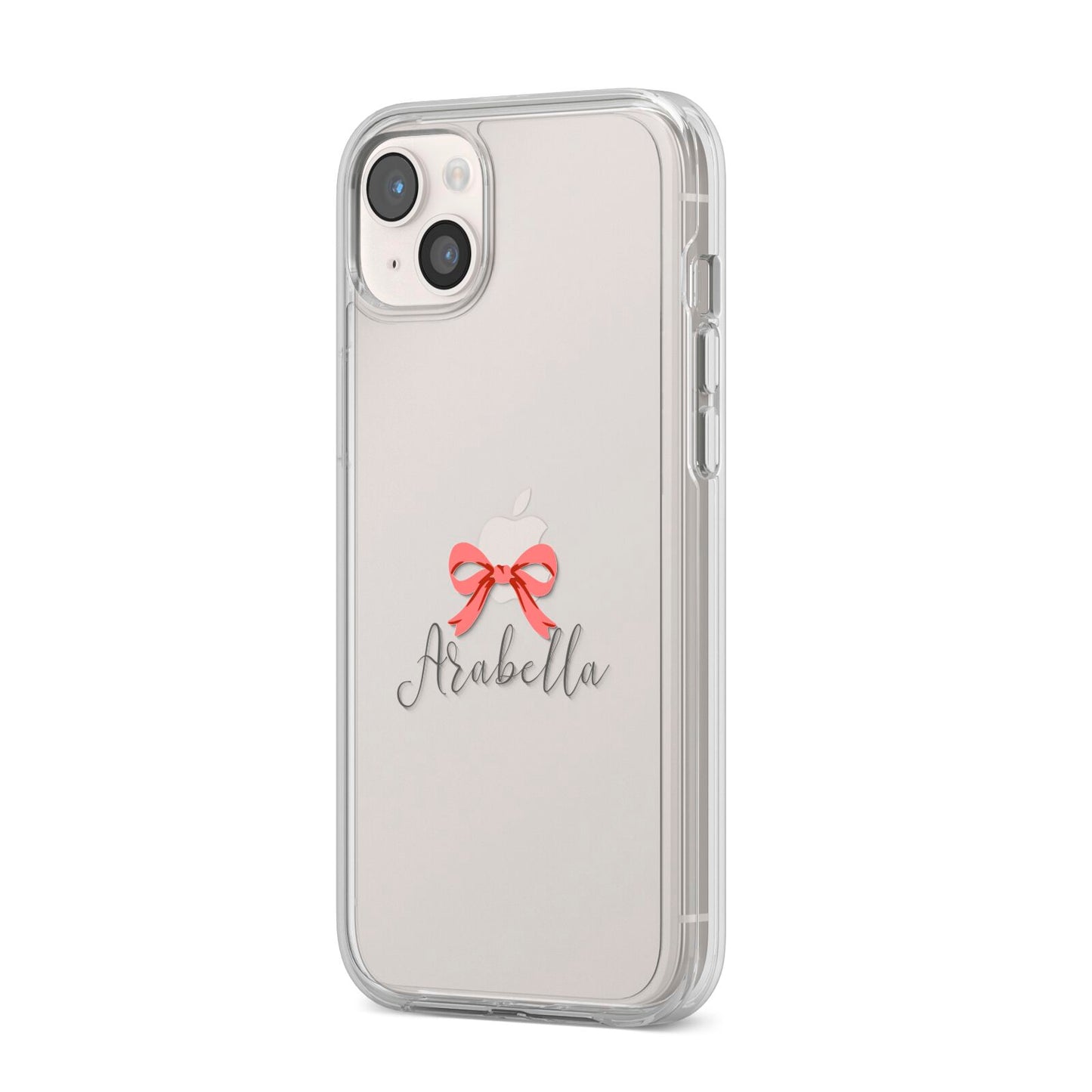 Personalised Christmas Bow iPhone 14 Plus Clear Tough Case Starlight Angled Image