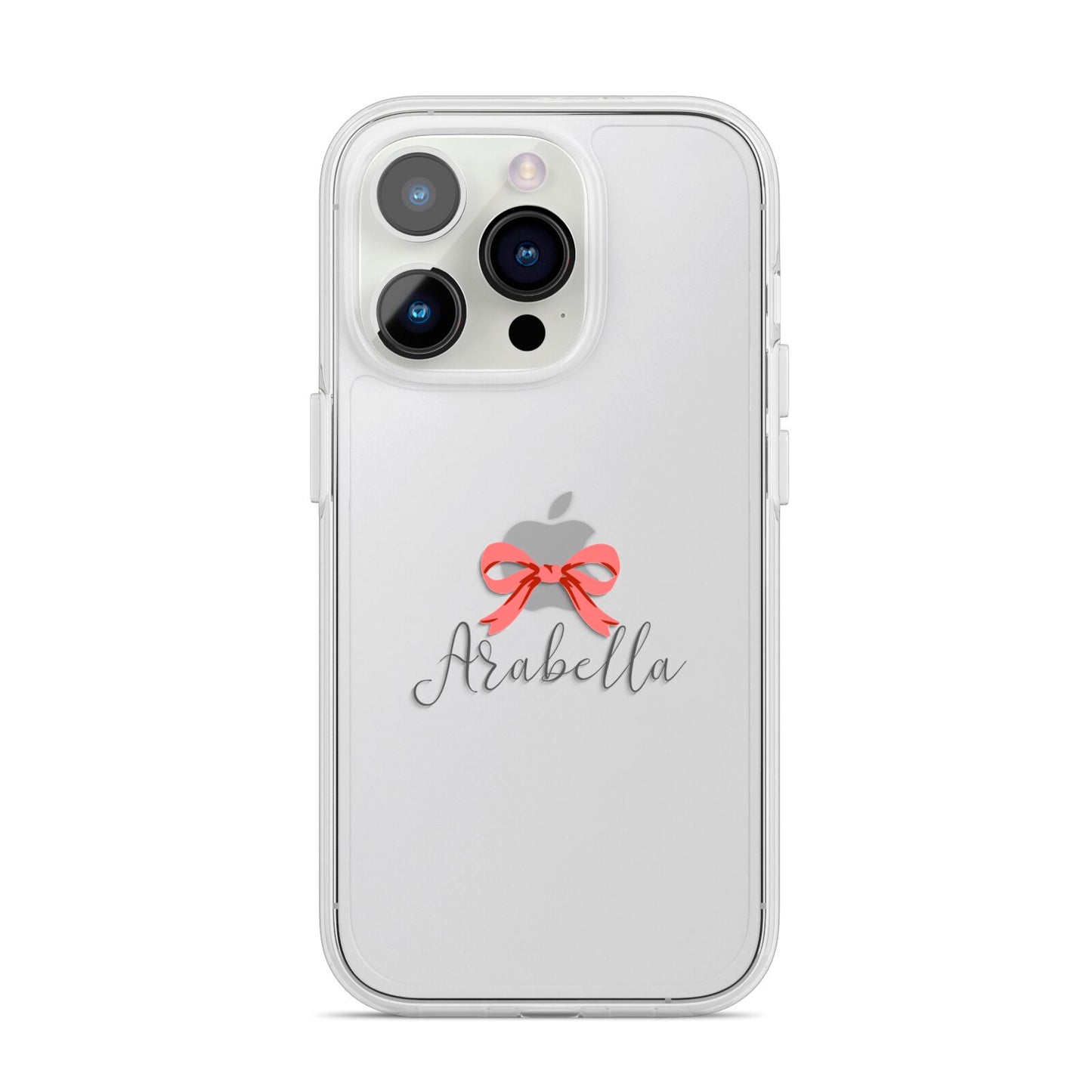Personalised Christmas Bow iPhone 14 Pro Clear Tough Case Silver