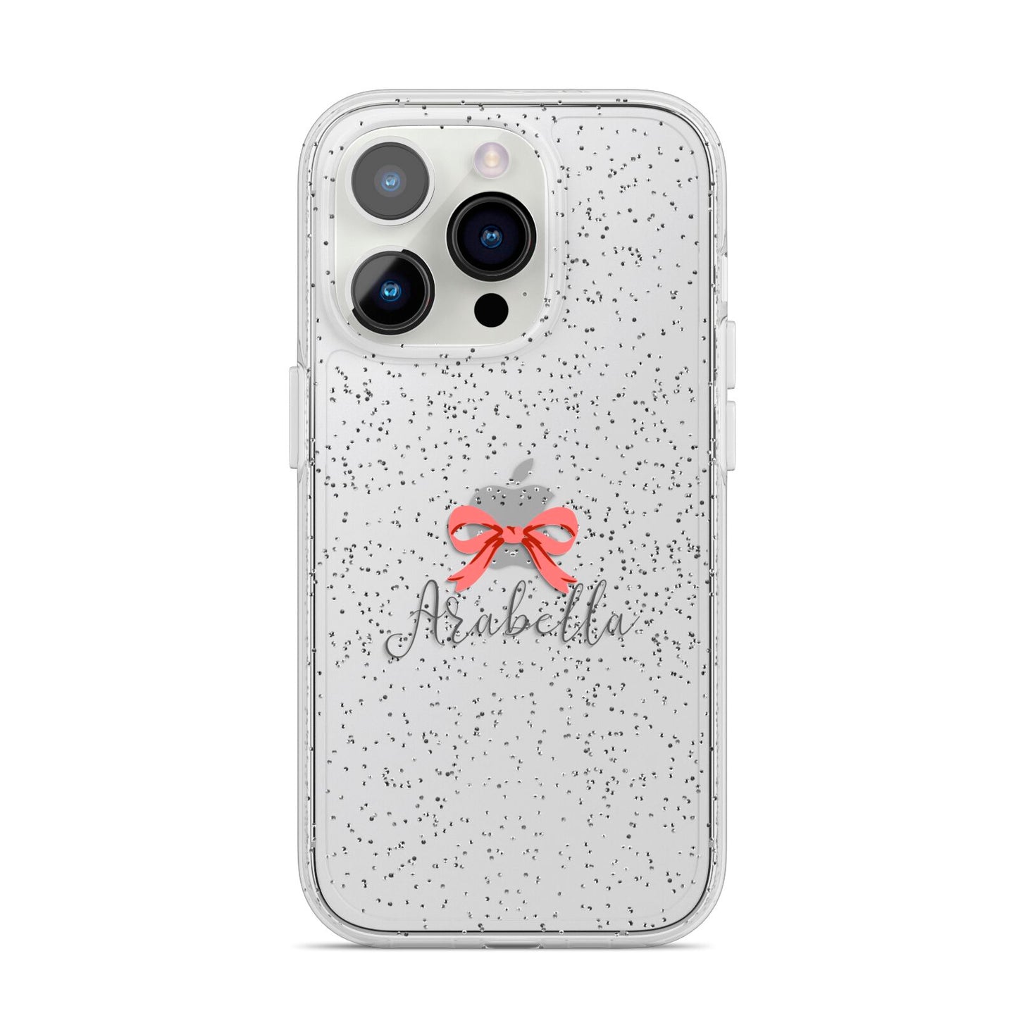 Personalised Christmas Bow iPhone 14 Pro Glitter Tough Case Silver