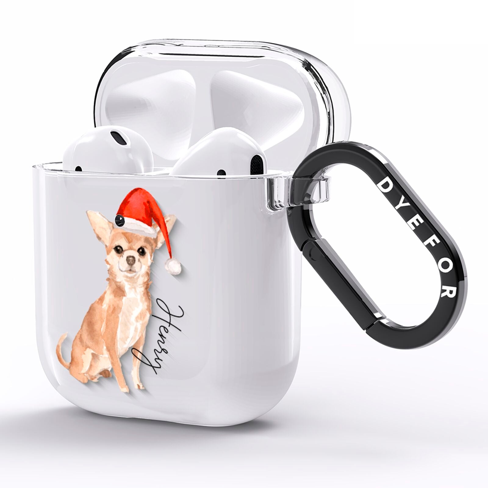 Personalised Christmas Chihuahua AirPods Clear Case Side Image