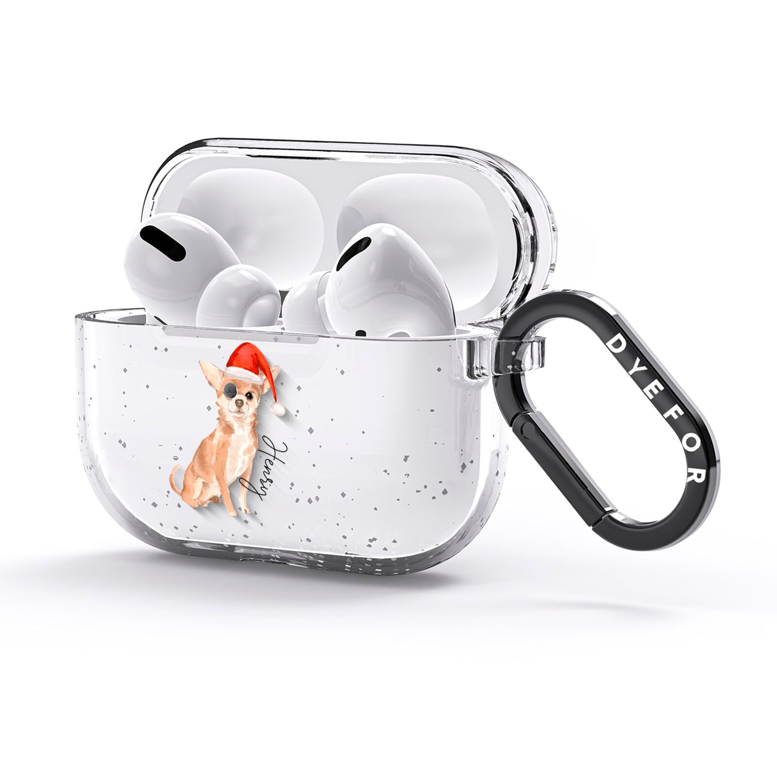 Personalised Christmas Chihuahua AirPods Glitter Case 3rd Gen Side Image