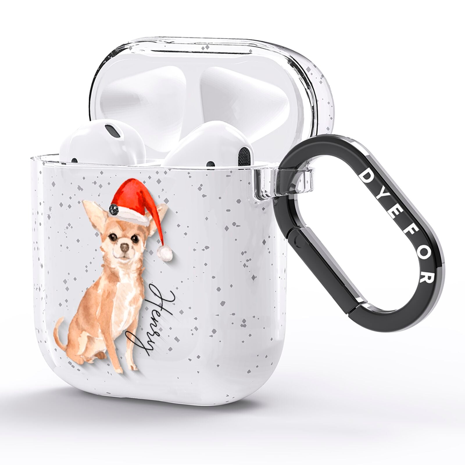Personalised Christmas Chihuahua AirPods Glitter Case Side Image