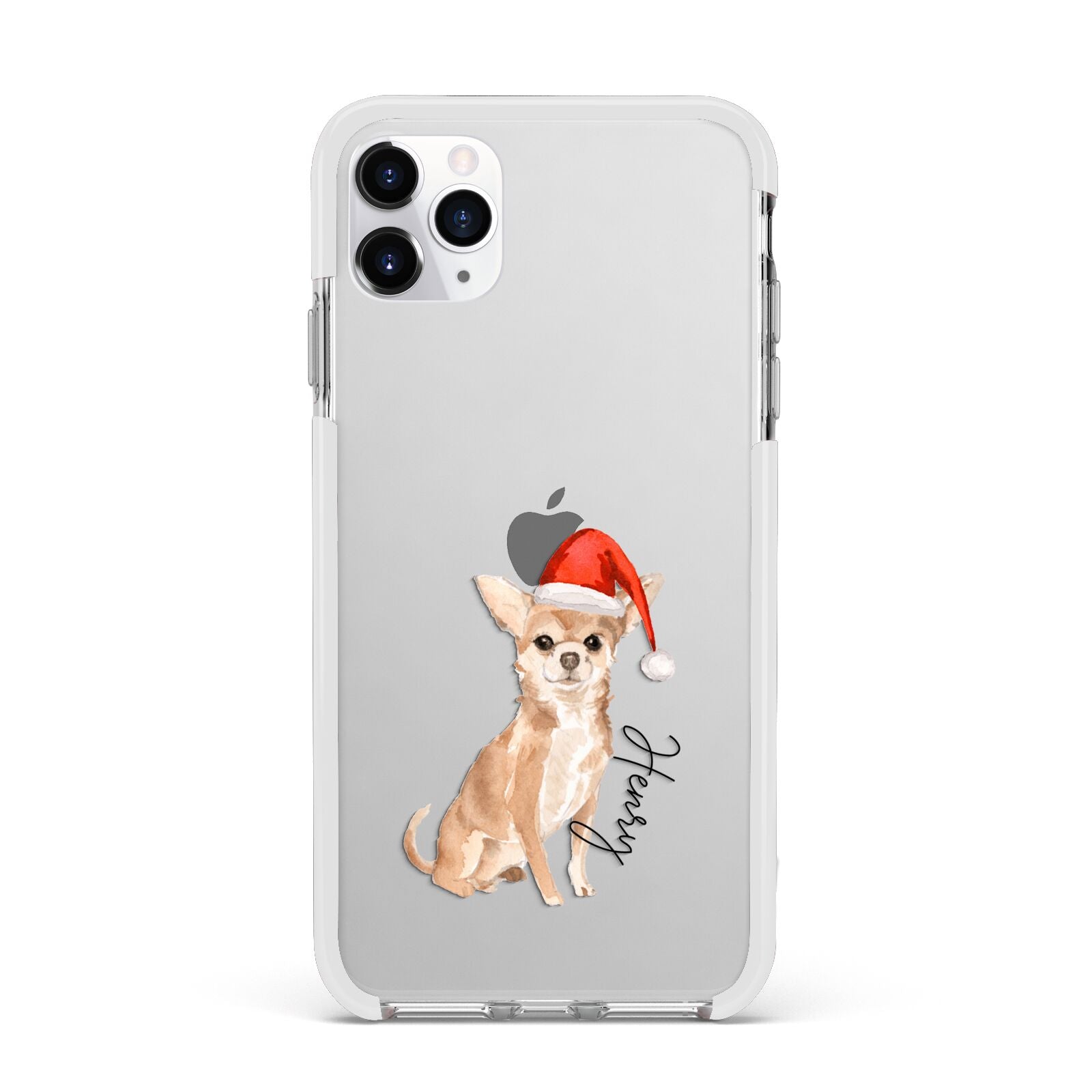 Personalised Christmas Chihuahua Apple iPhone 11 Pro Max in Silver with White Impact Case