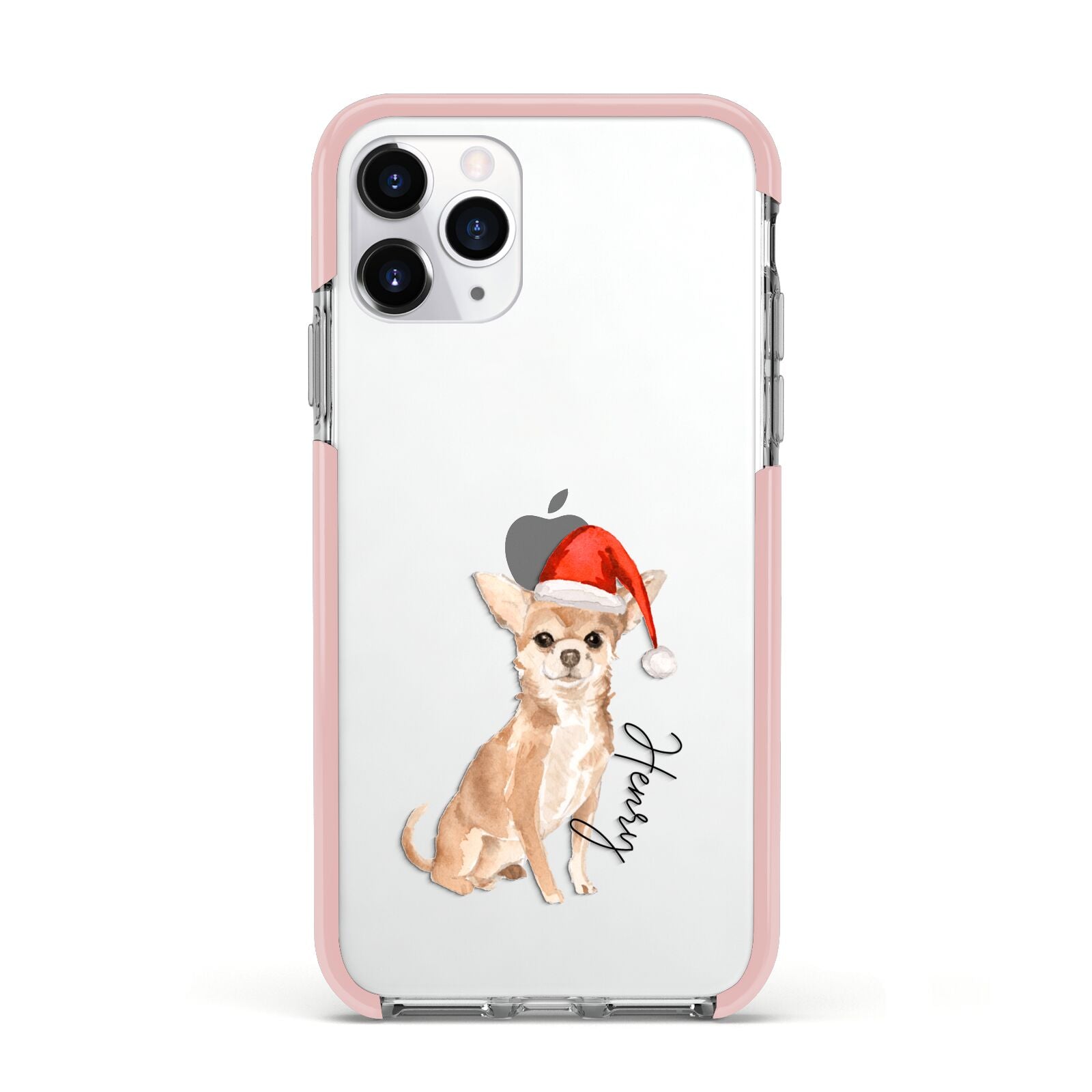 Personalised Christmas Chihuahua Apple iPhone 11 Pro in Silver with Pink Impact Case