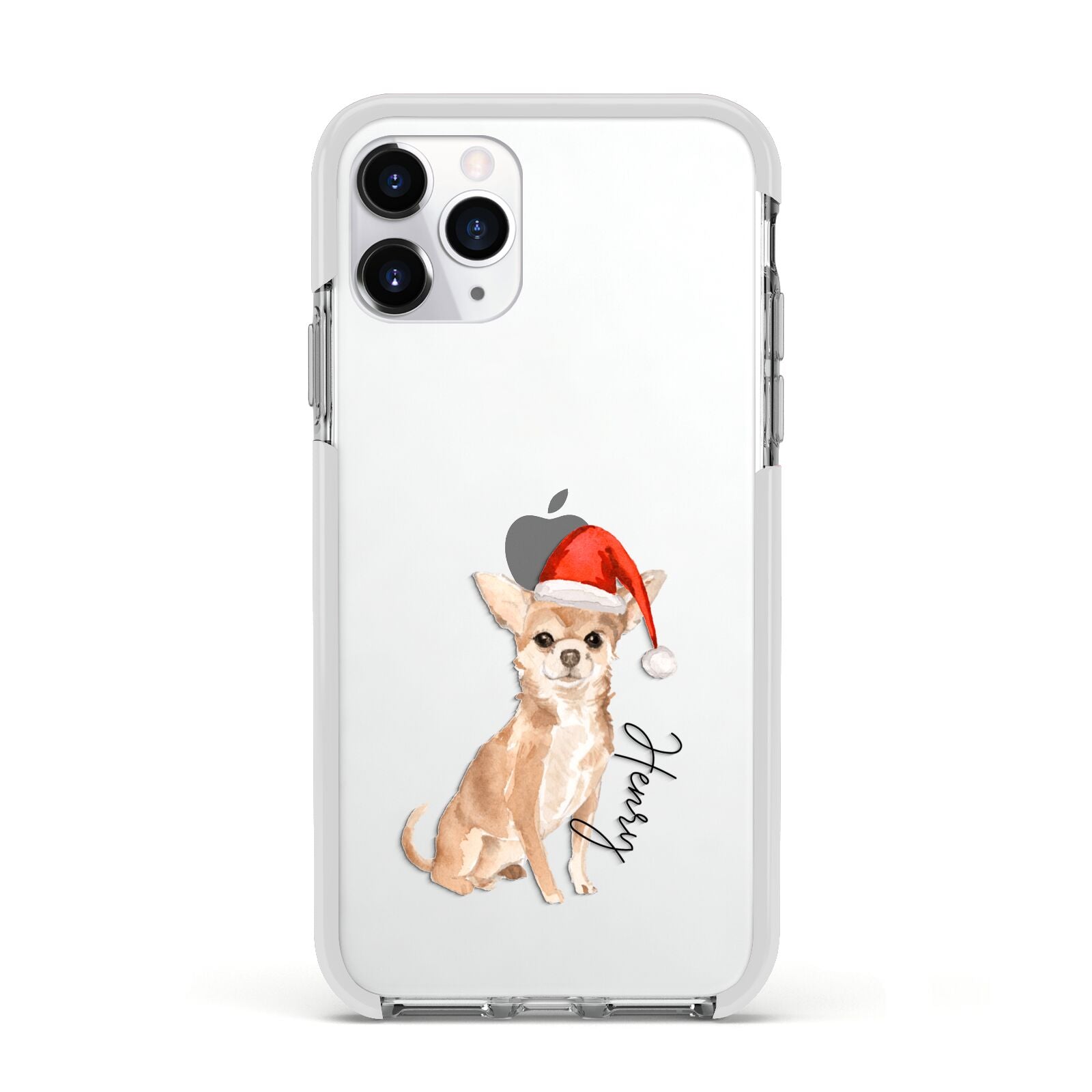 Personalised Christmas Chihuahua Apple iPhone 11 Pro in Silver with White Impact Case