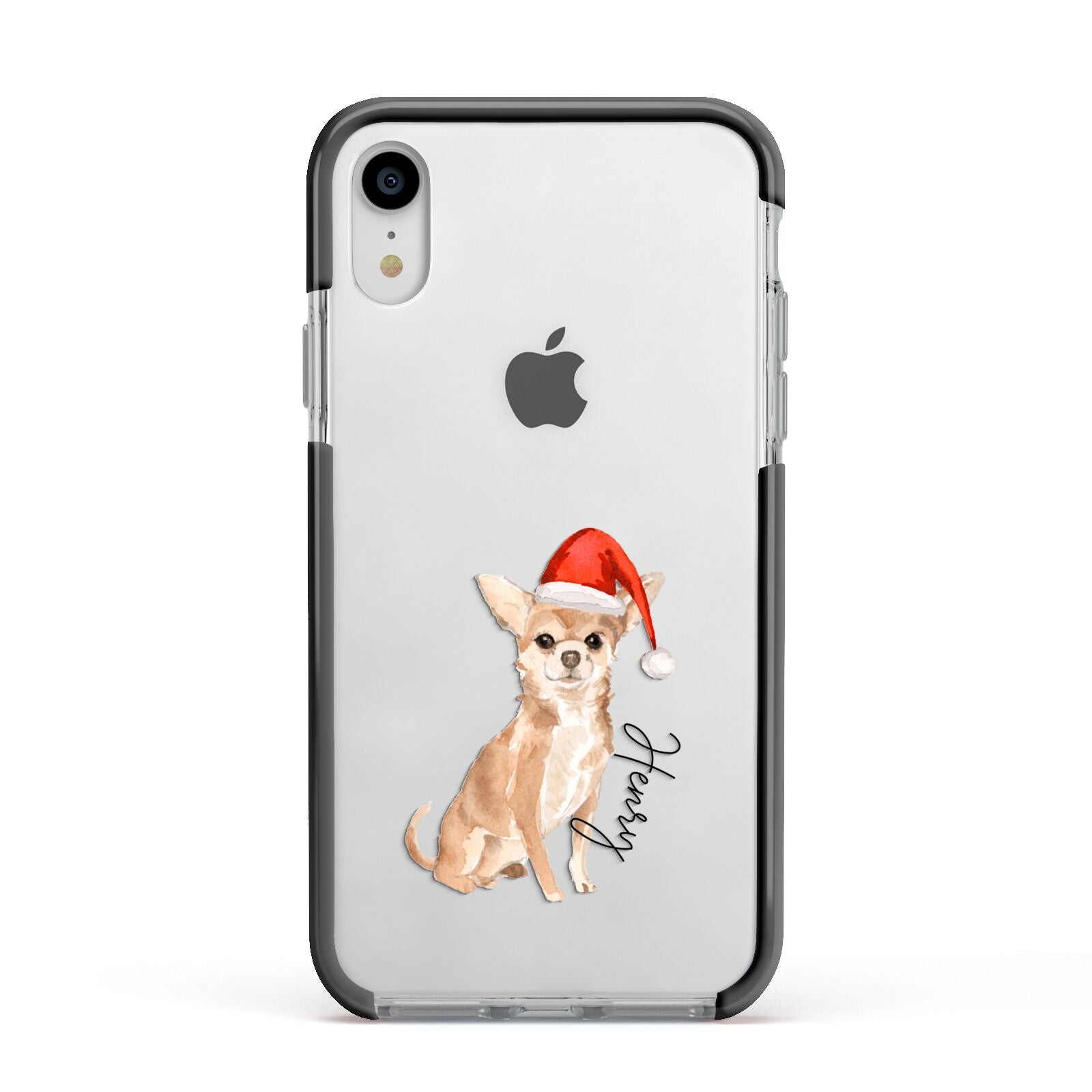 Personalised Christmas Chihuahua Apple iPhone XR Impact Case Black Edge on Silver Phone
