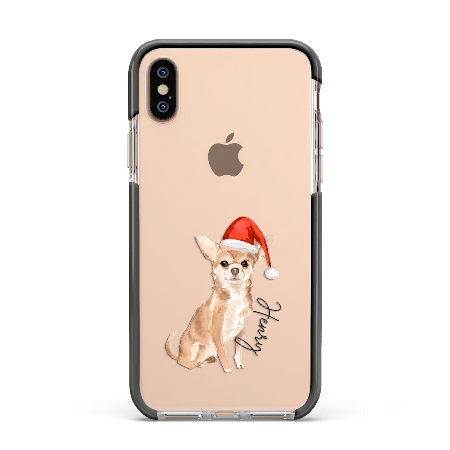 Personalised Christmas Chihuahua Apple iPhone Xs Impact Case Black Edge on Gold Phone