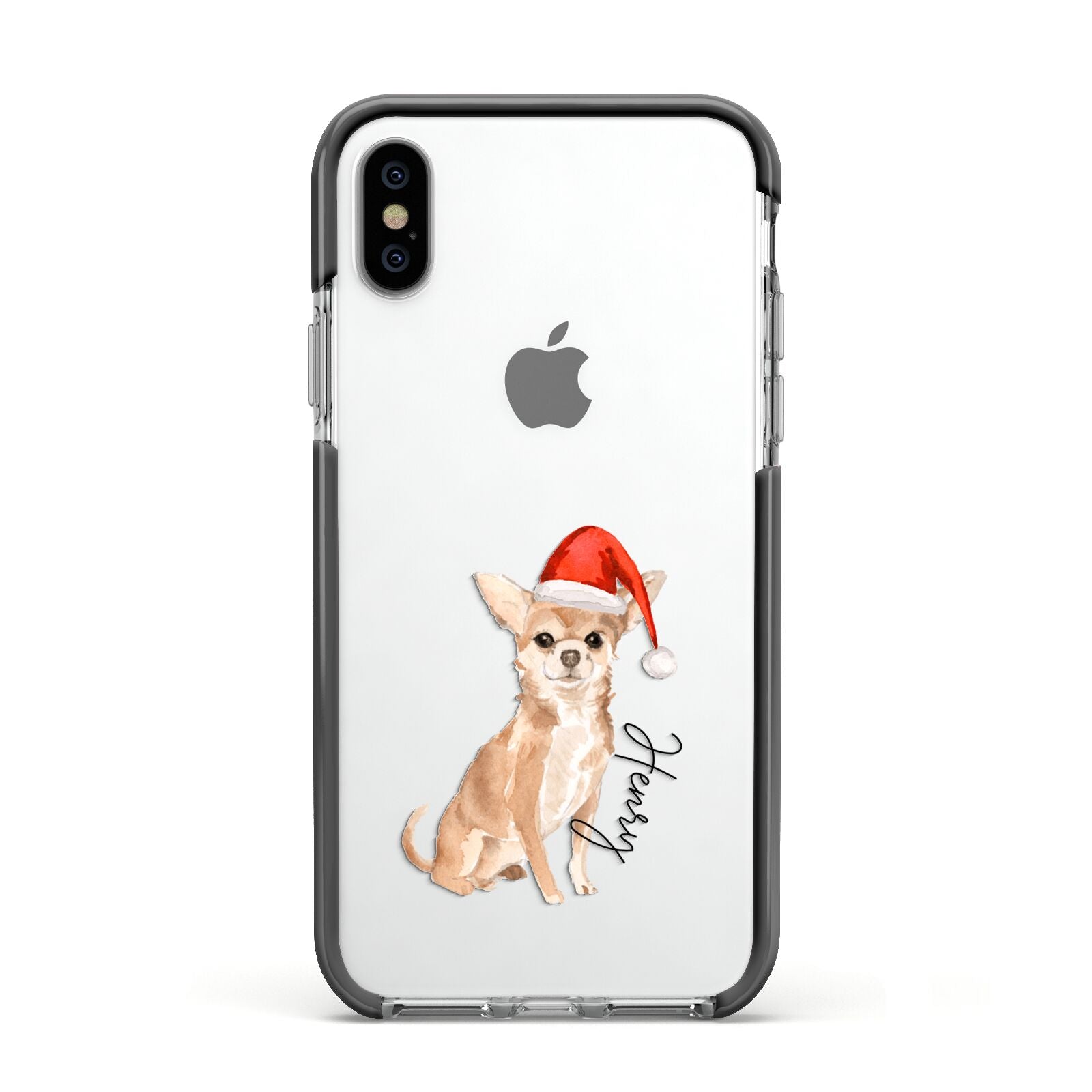 Personalised Christmas Chihuahua Apple iPhone Xs Impact Case Black Edge on Silver Phone