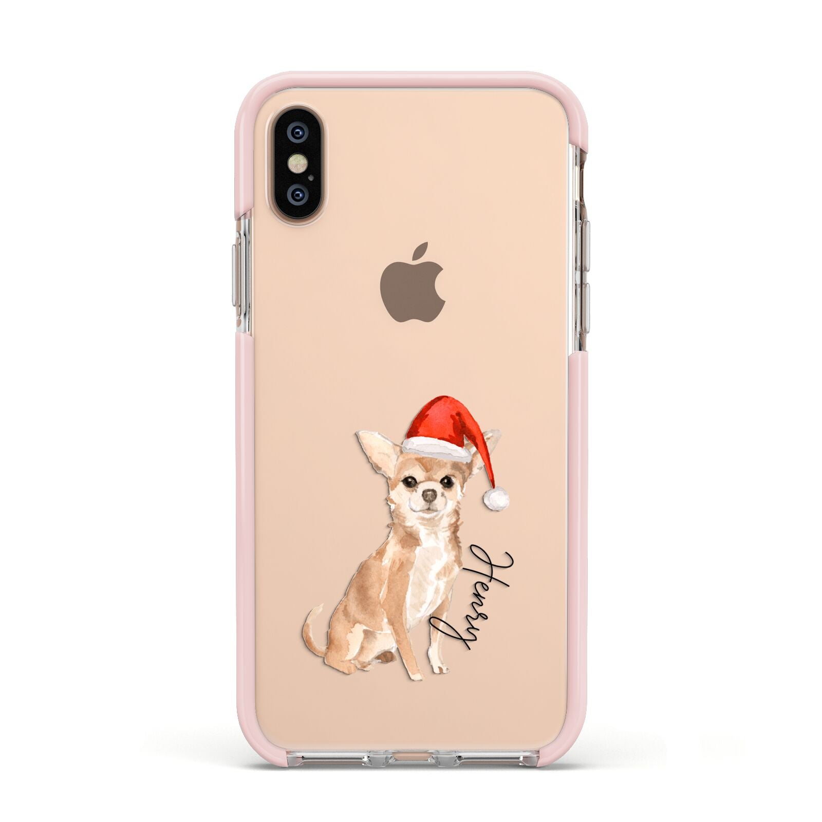 Personalised Christmas Chihuahua Apple iPhone Xs Impact Case Pink Edge on Gold Phone